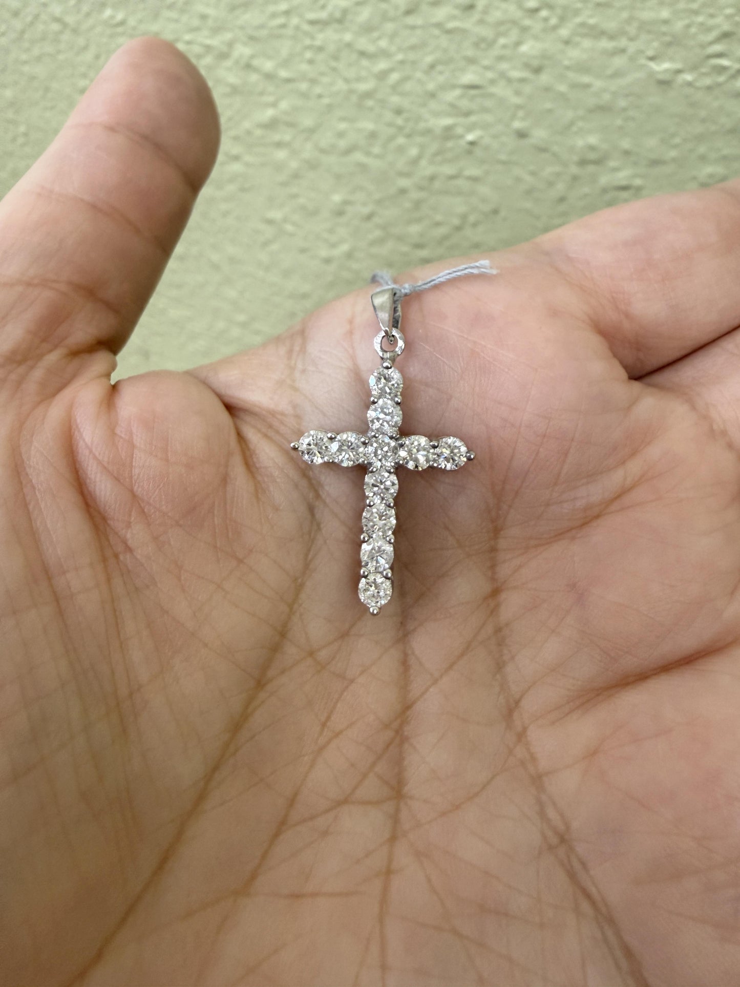 Small Diamond Cross Pendant Necklace 14k White Gold