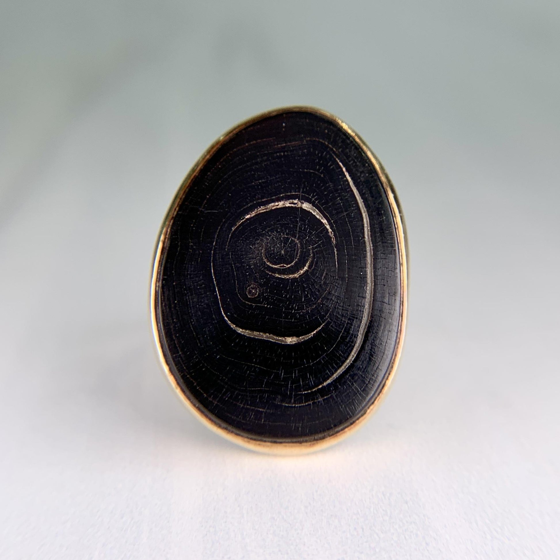 Hawaiian Black Coral Slice Ring 14k Yellow Gold