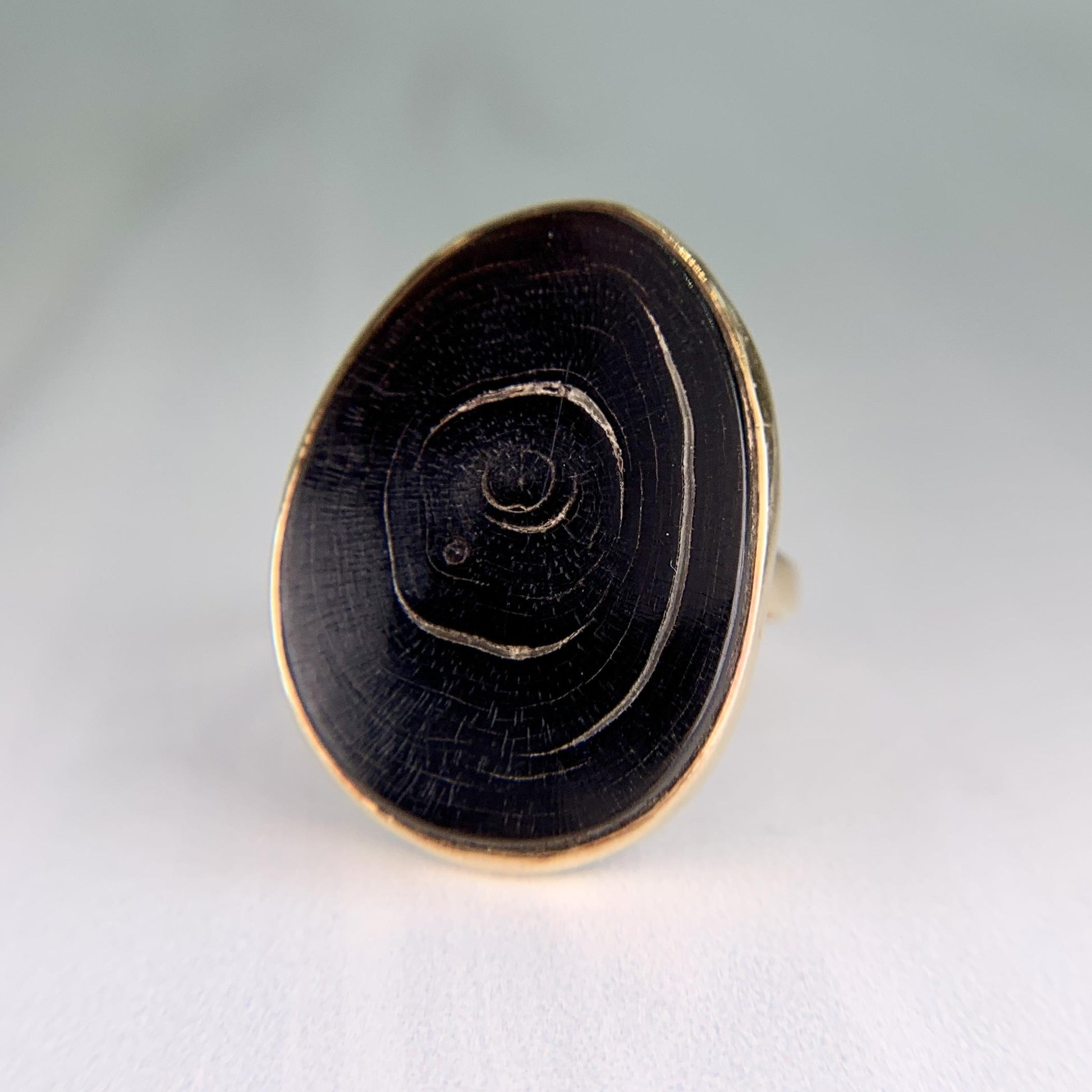 Hawaiian Black Coral Slice Ring 14k Yellow Gold