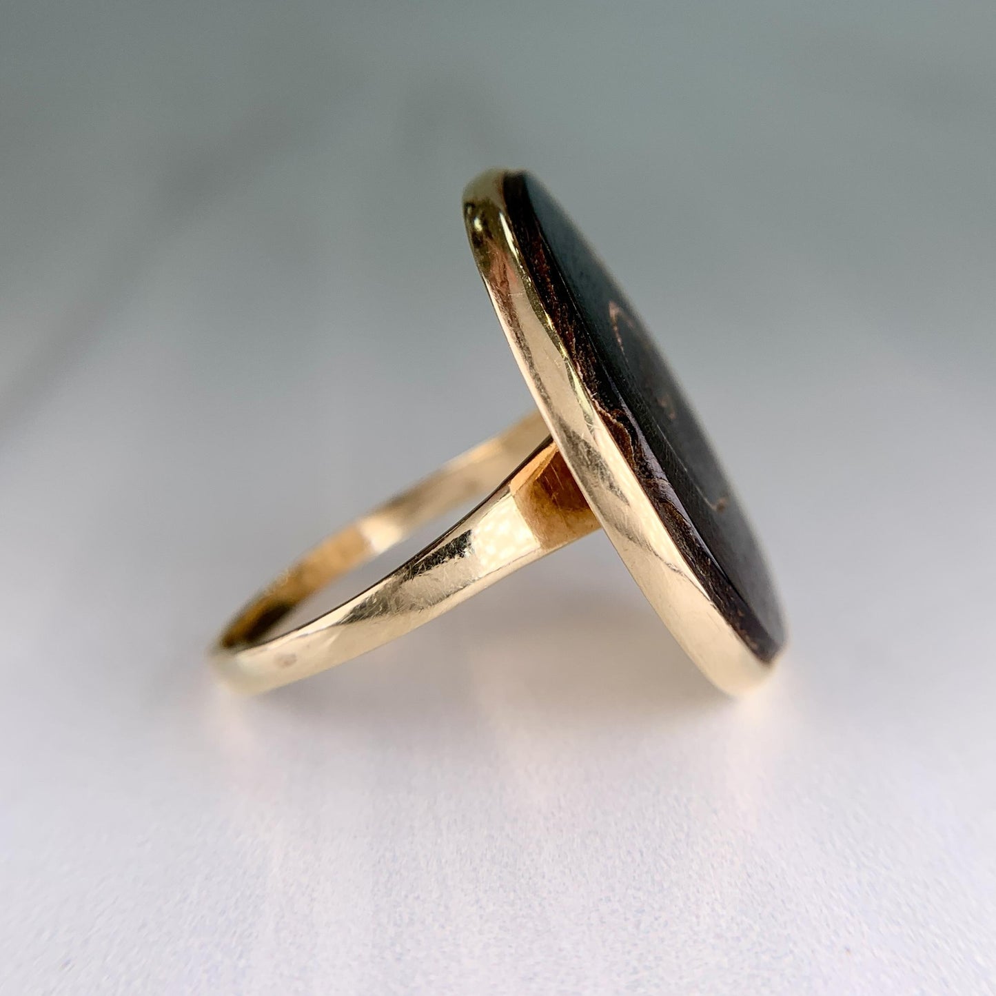 Hawaiian Black Coral Slice Ring 14k Yellow Gold