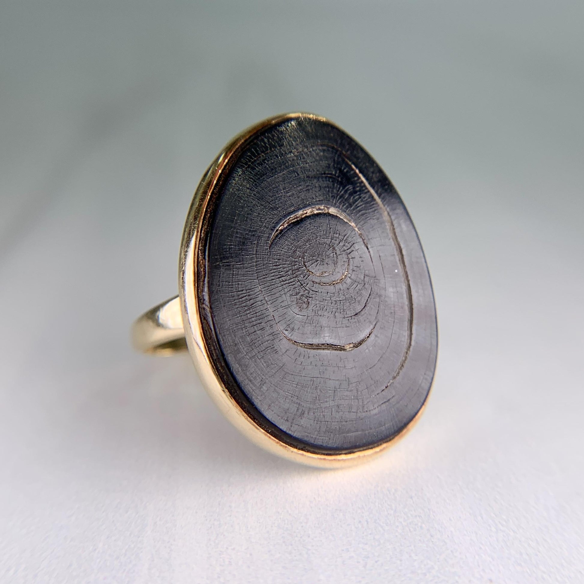 Hawaiian Black Coral Slice Ring 14k Yellow Gold