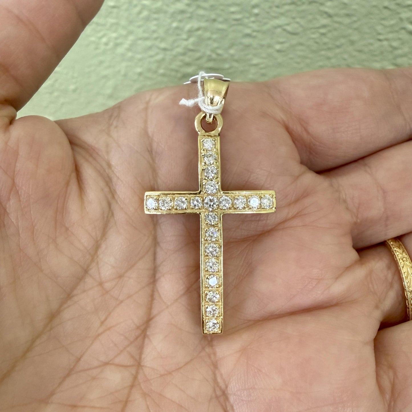 Medium Diamond Cross Pendant Necklace 14k Yellow Gold