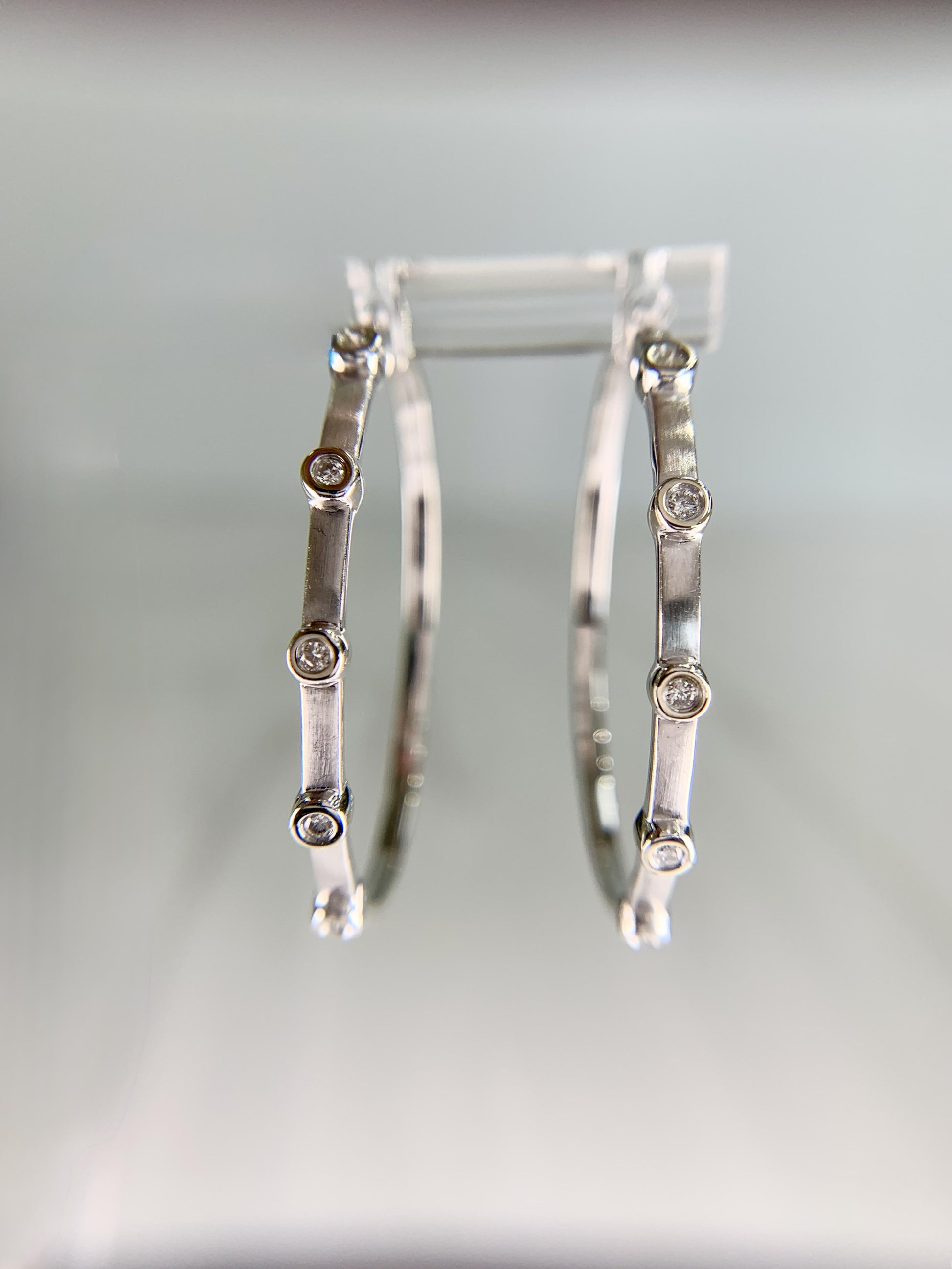 Bezel Set Diamond Hoop Earrings 14k White Gold