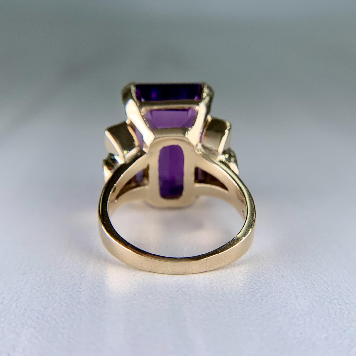 Vintage 1950's Retro Emerald Cut Amethyst Statement Ring 14k Yellow Gold