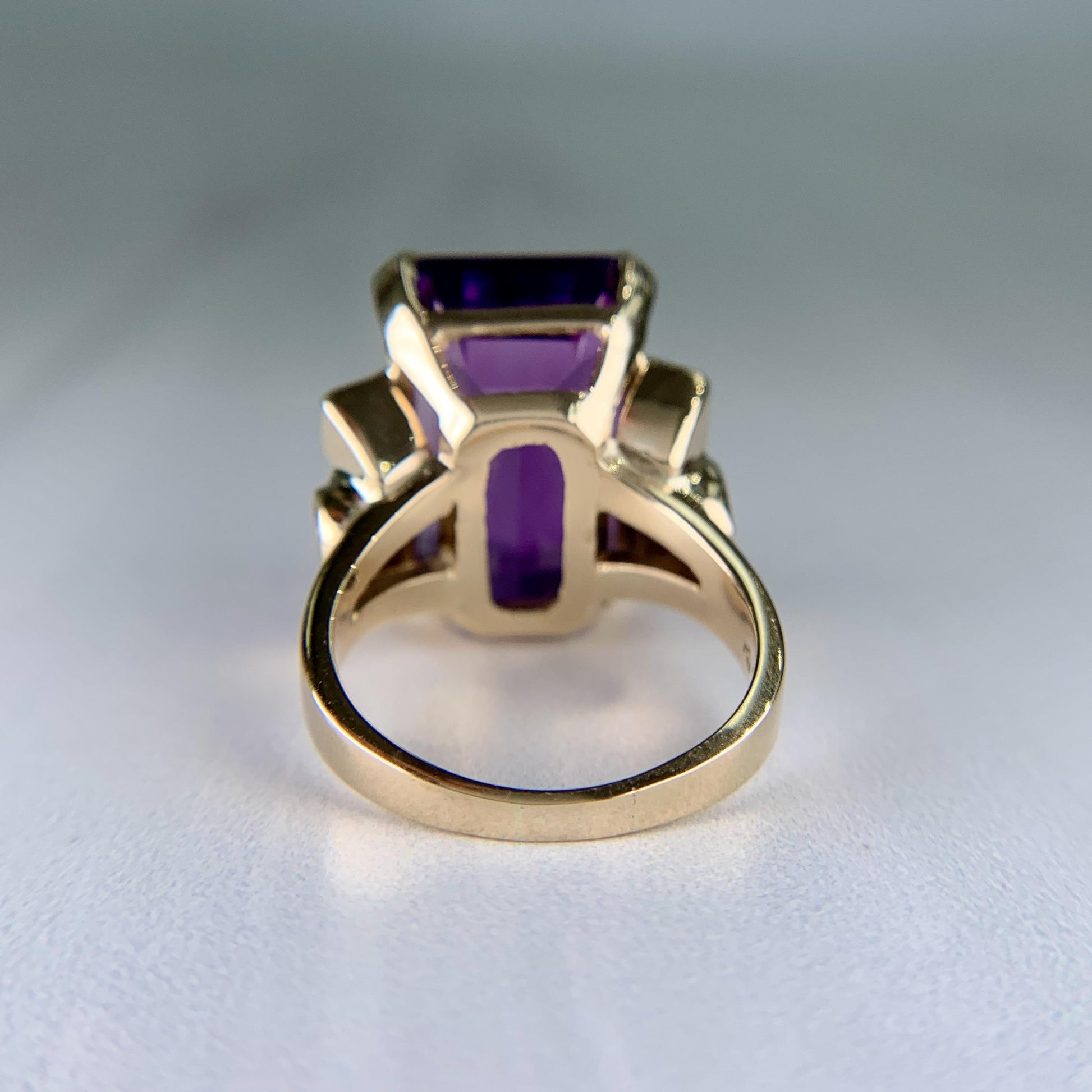 Vintage 1950's Retro Emerald Cut Amethyst Statement Ring 14k Yellow Gold