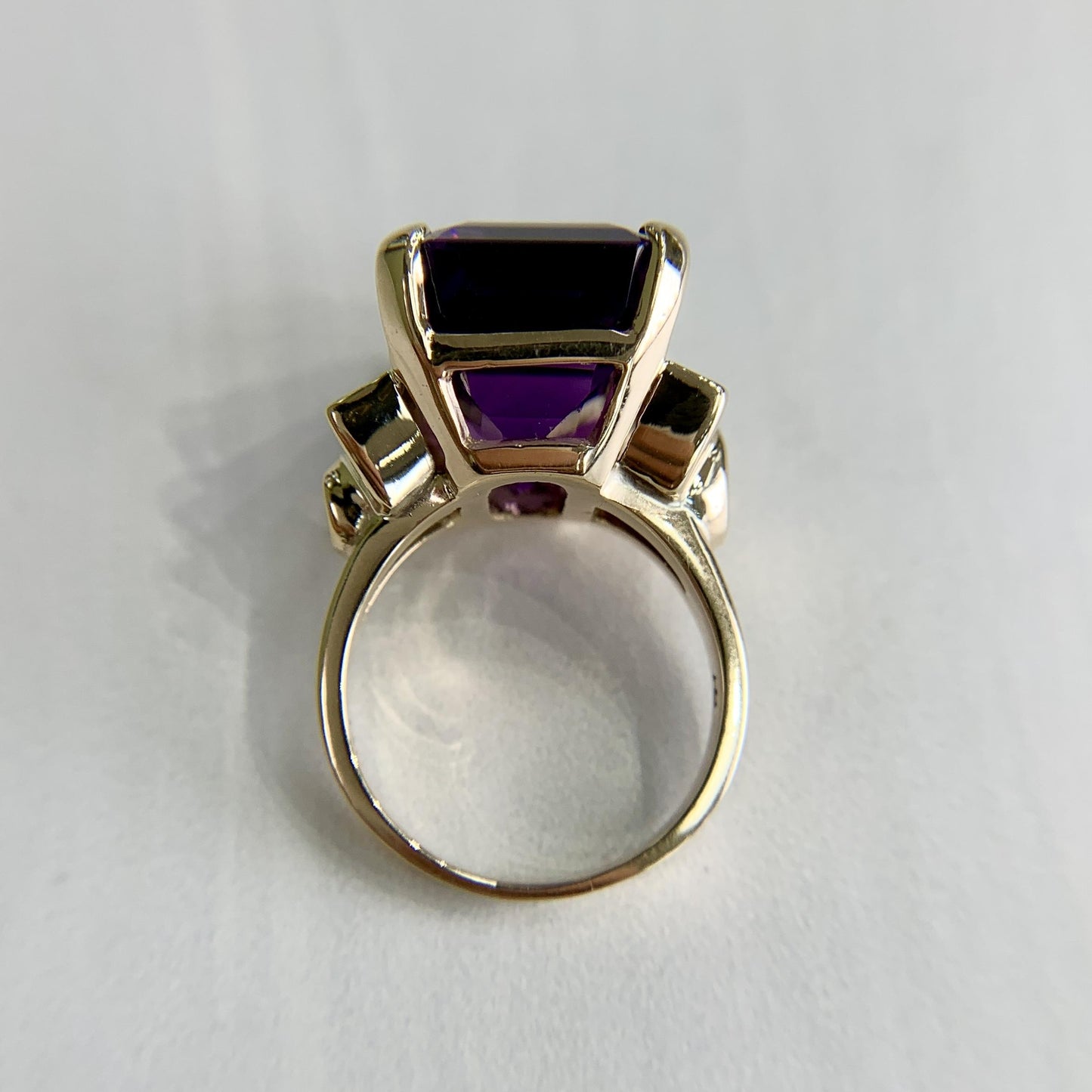 Vintage 1950's Retro Emerald Cut Amethyst Statement Ring 14k Yellow Gold