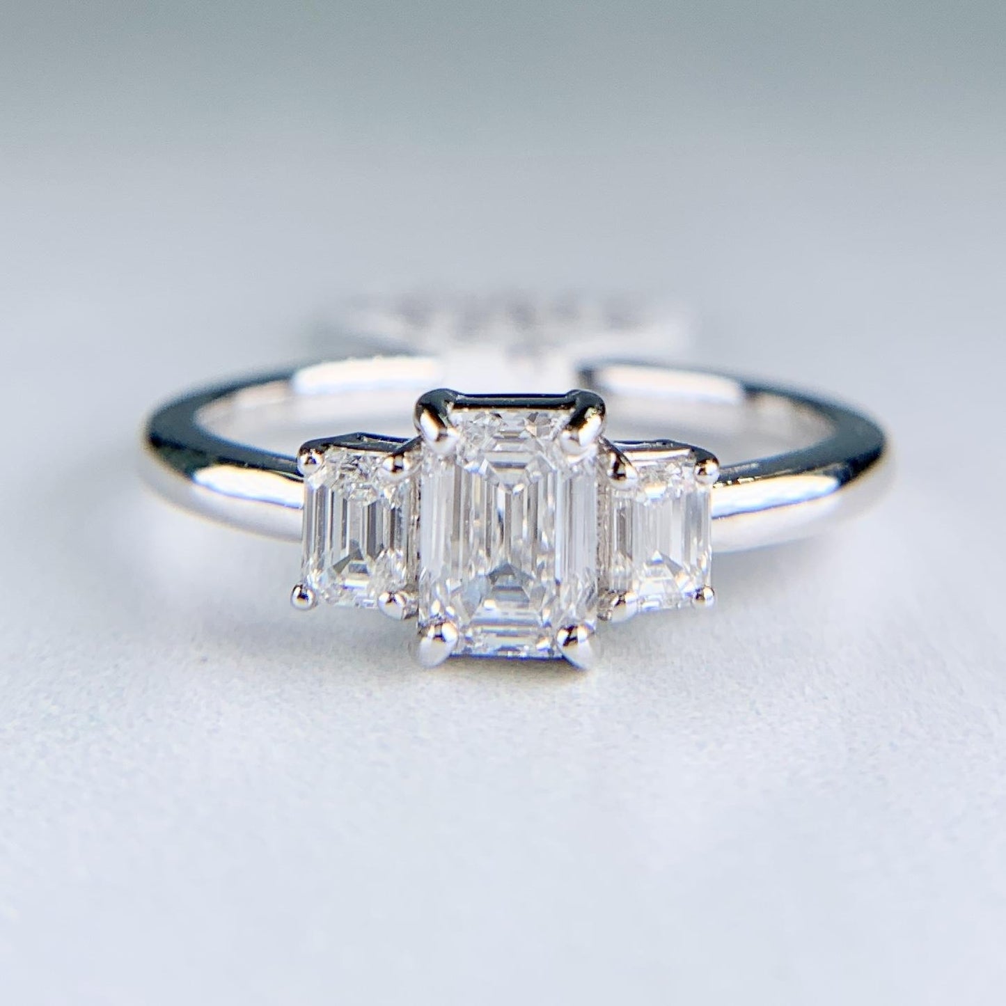 Emerald Cut Diamond 3 Stone Ring Platinum