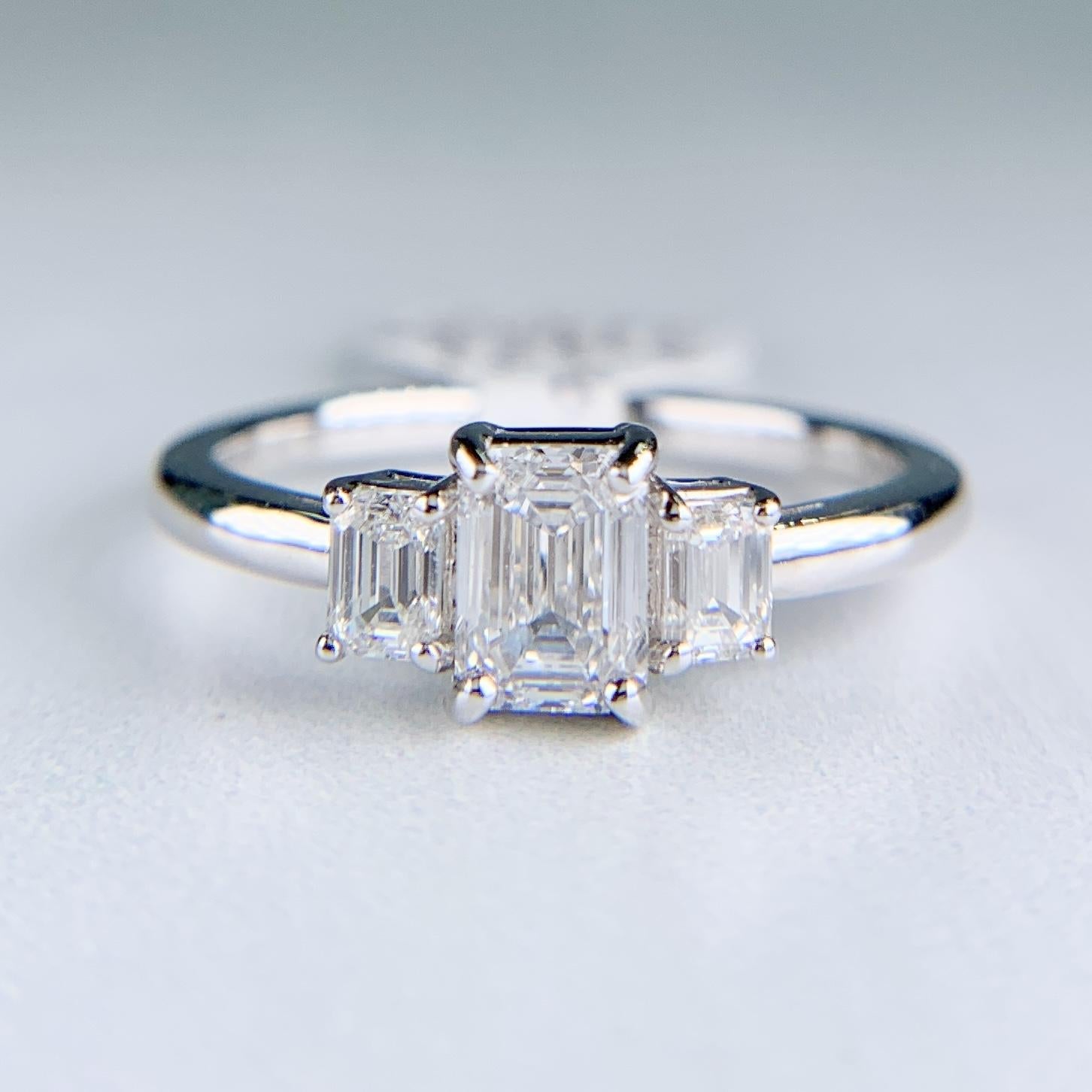Emerald Cut Diamond 3 Stone Ring Platinum