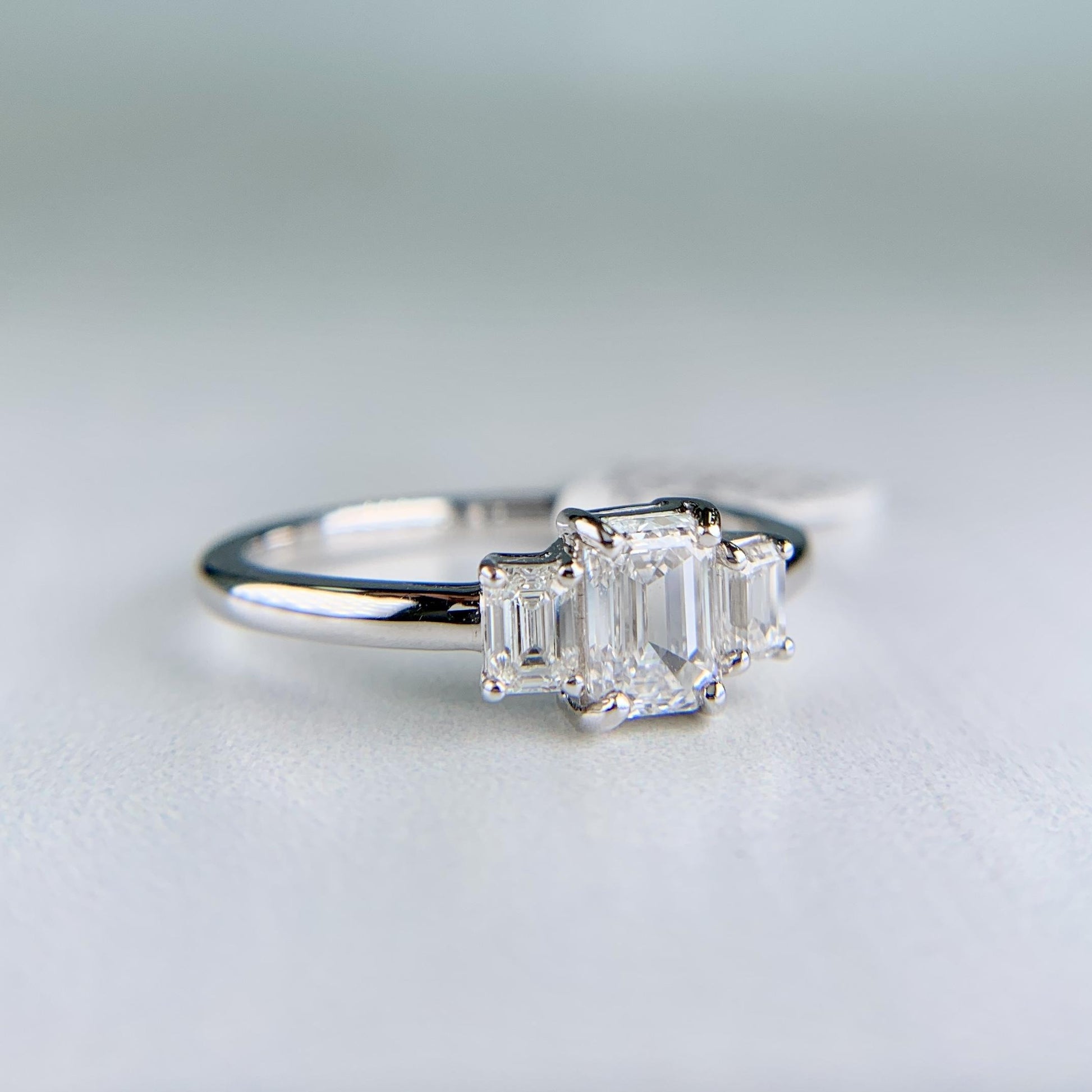 Emerald Cut Diamond 3 Stone Ring Platinum