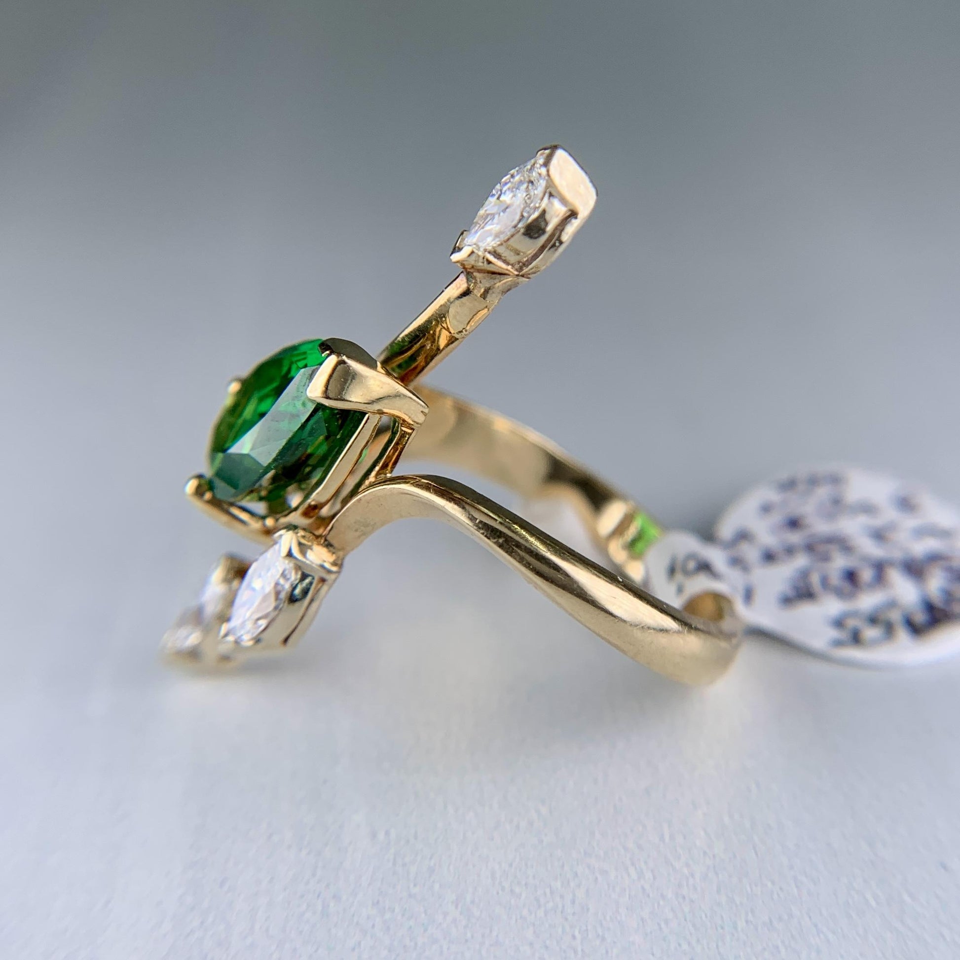 Vintage Tsavorite and Marquise Diamond Ring 14k Yellow Gold