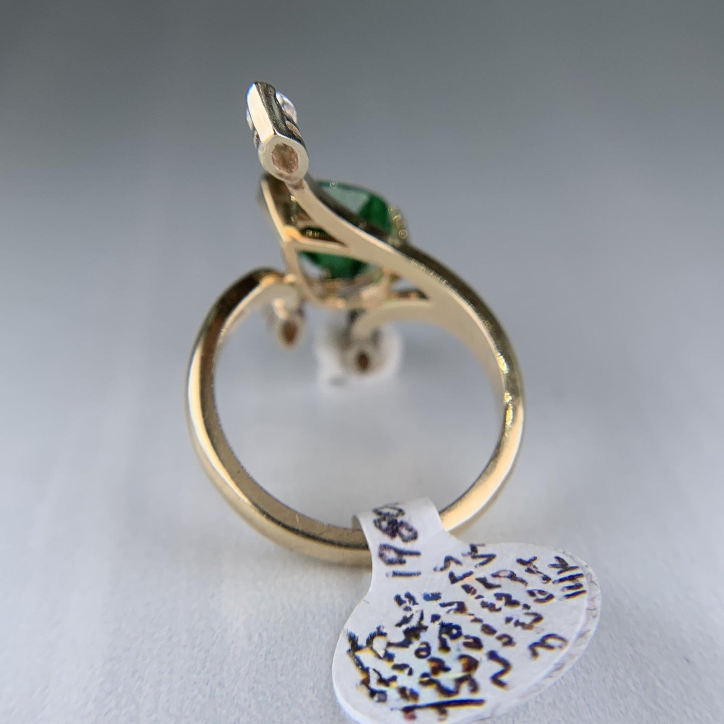 Vintage Tsavorite and Marquise Diamond Ring 14k Yellow Gold
