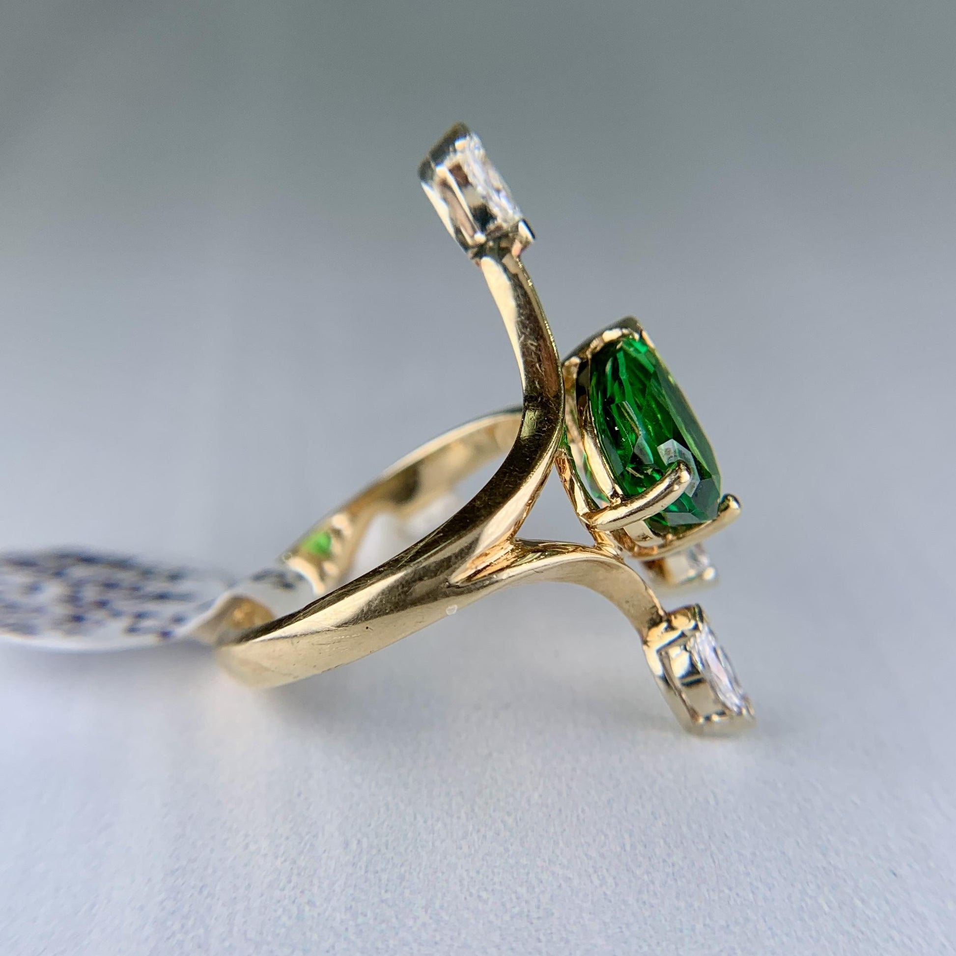 Vintage Tsavorite and Marquise Diamond Ring 14k Yellow Gold