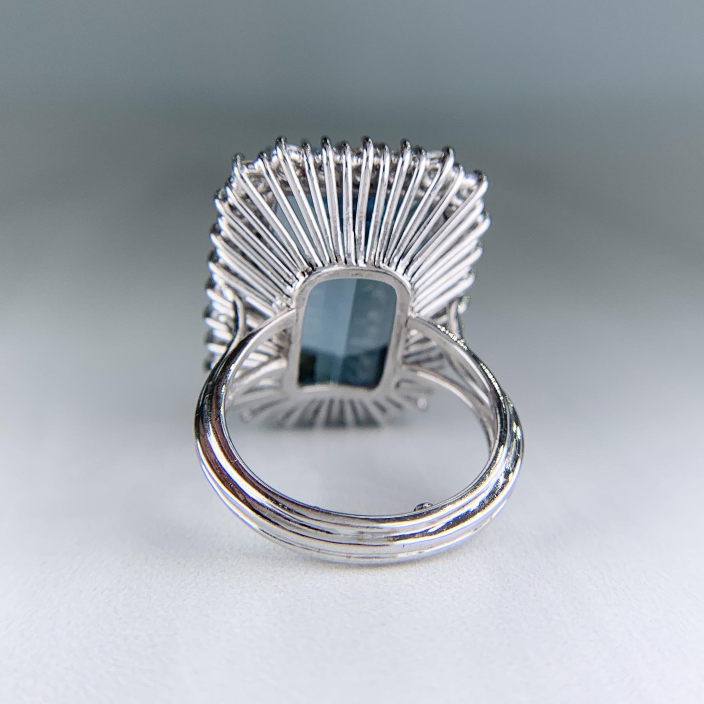 1960's Vintage 17.5 Carat Aquamarine and Diamond Statement Ring 18k White Gold