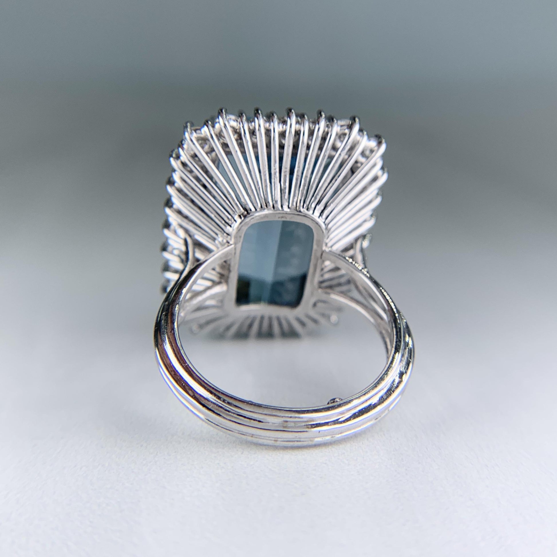 1960's Vintage 17.5 Carat Aquamarine and Diamond Statement Ring 18k White Gold
