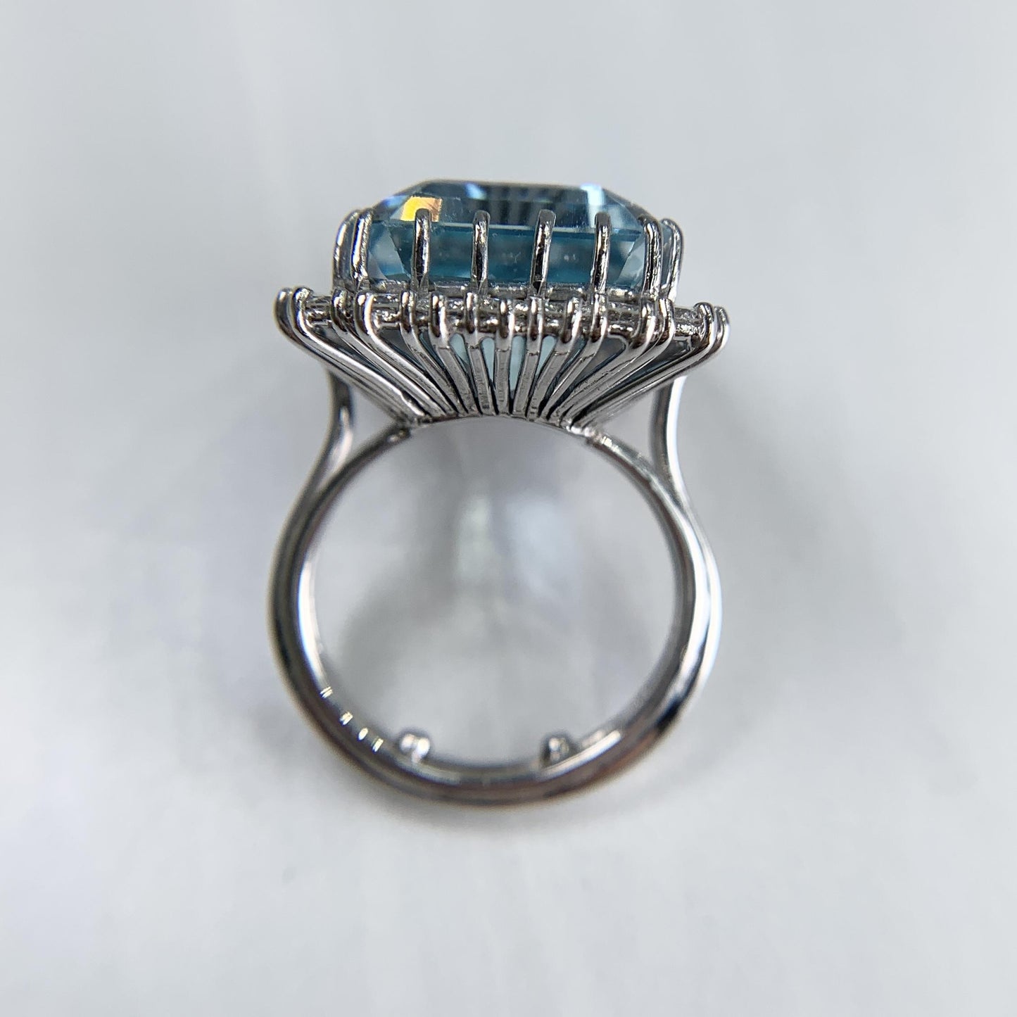 1960's Vintage 17.5 Carat Aquamarine and Diamond Statement Ring 18k White Gold