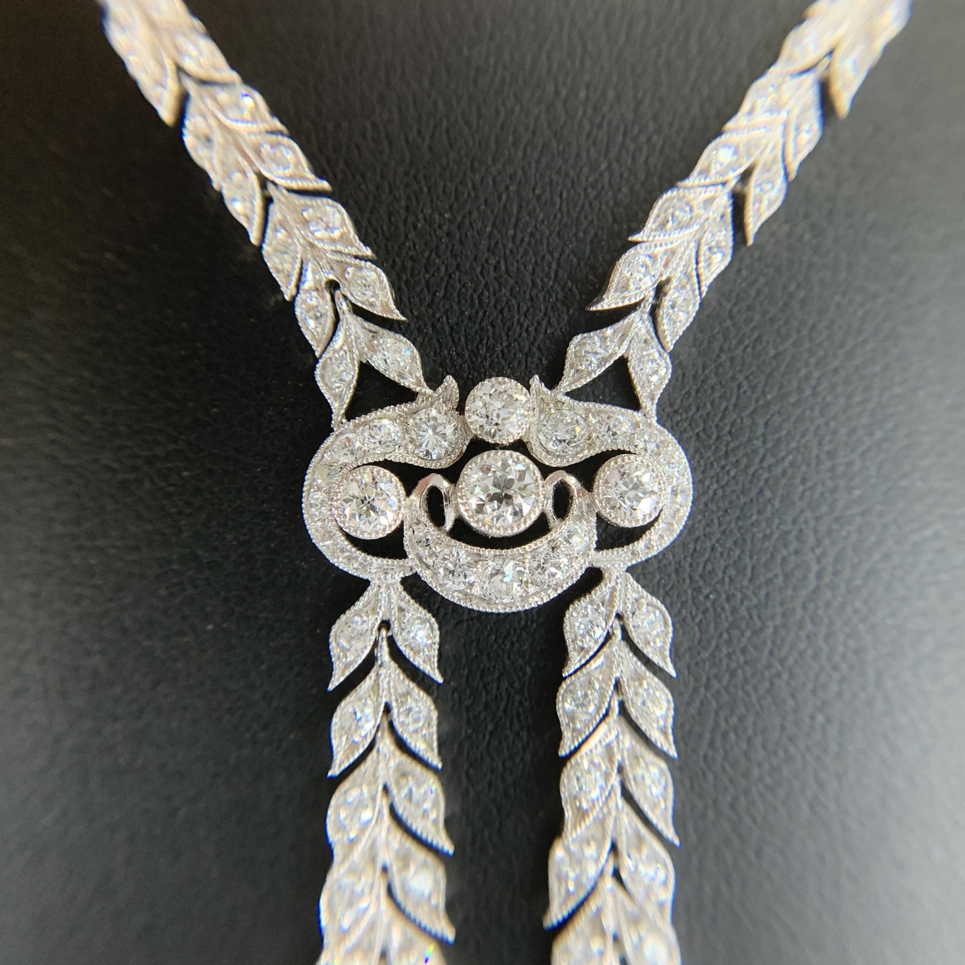 Antique 1910 Edwardian Old Cut Diamond Drop Necklace Platinum