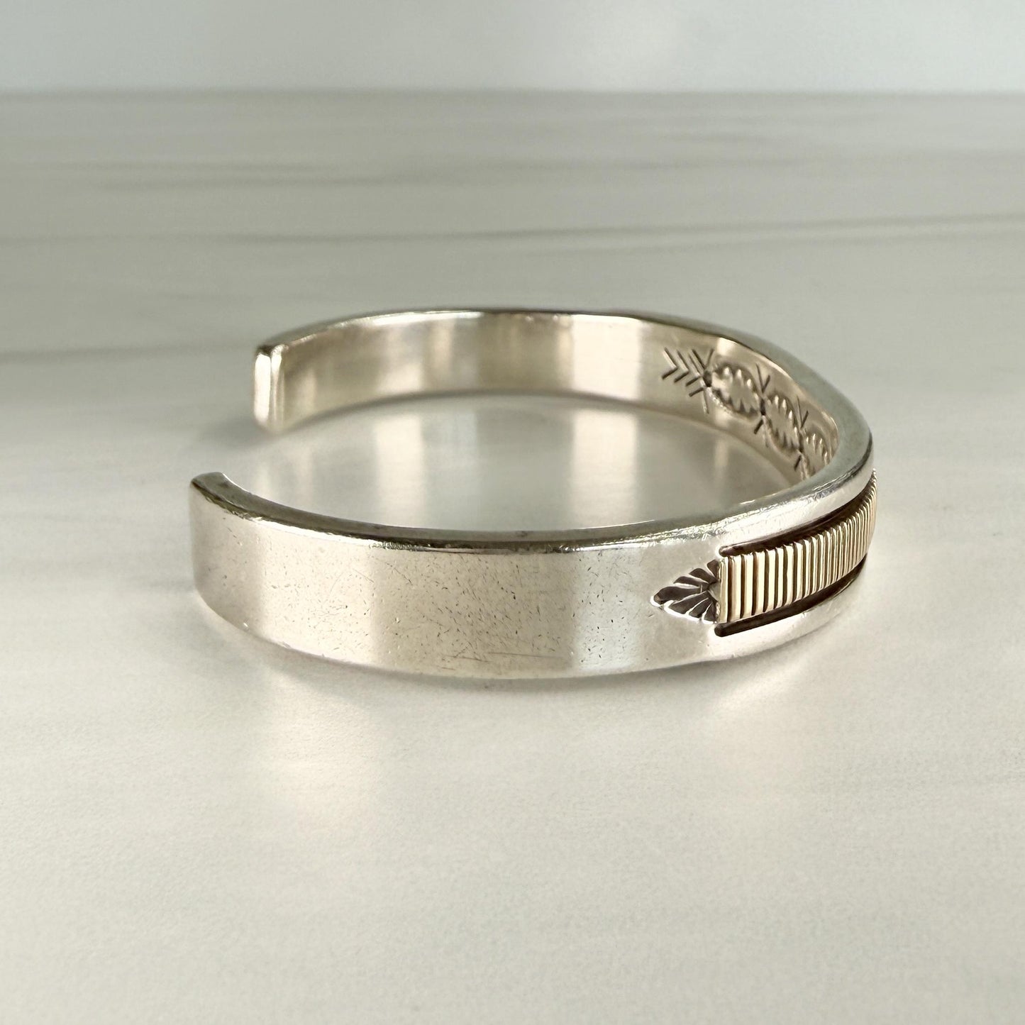Vintage Bruce Morgan Navajo Sterling Silver and 14k Yellow Gold Cuff Bracelet