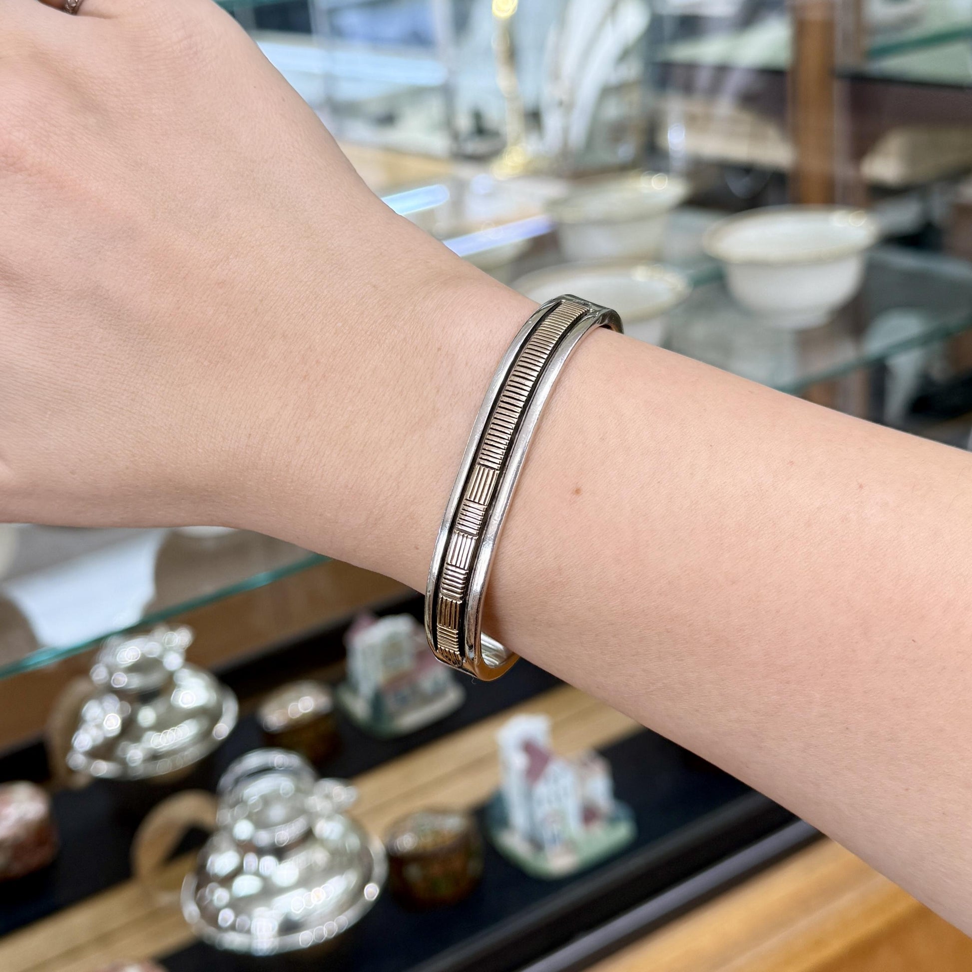 Vintage Bruce Morgan Navajo Sterling Silver and 14k Yellow Gold Cuff Bracelet
