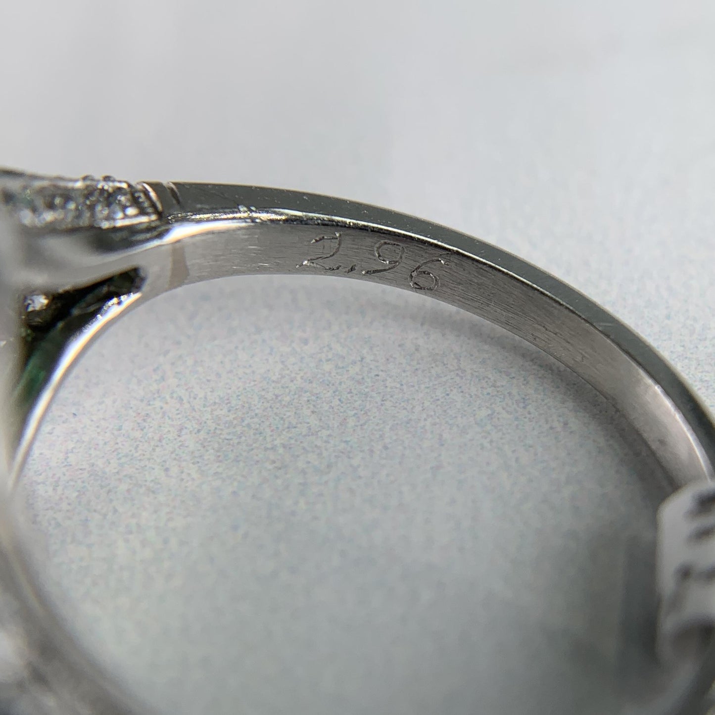 Old European Diamond and Emerald Engagement Ring Platinum
