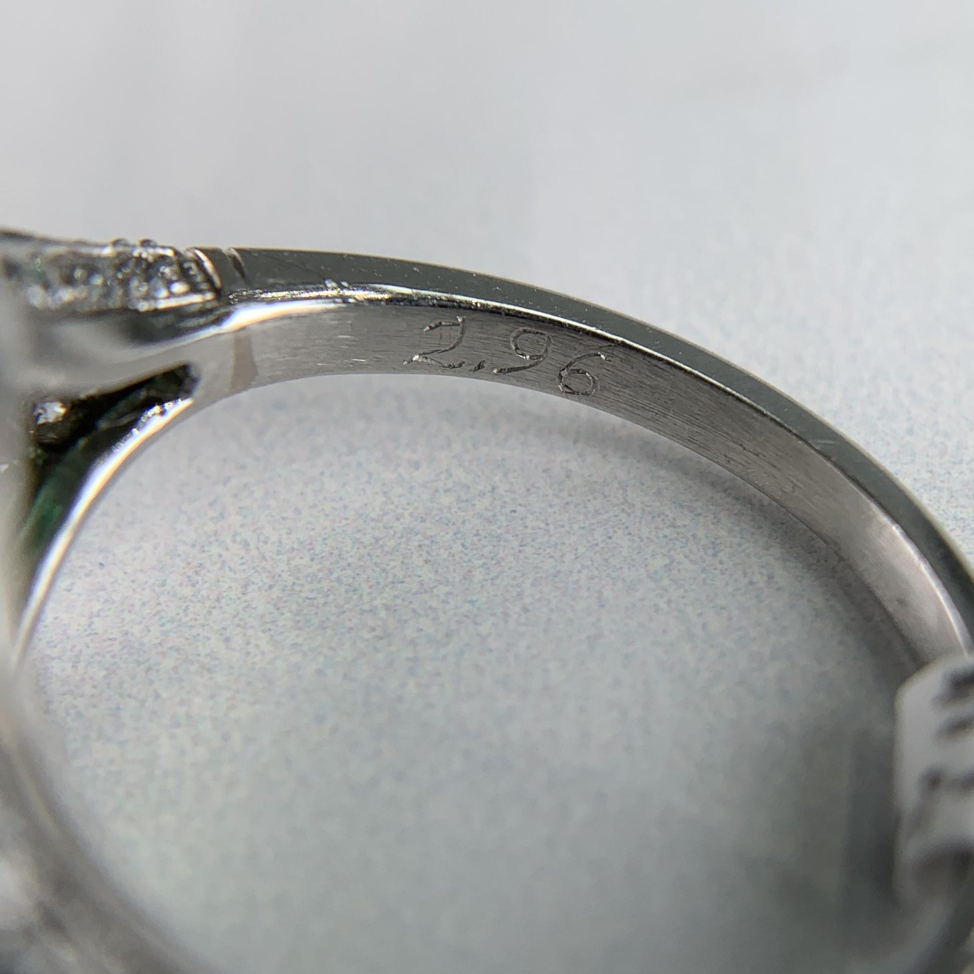 Old European Diamond and Emerald Engagement Ring Platinum