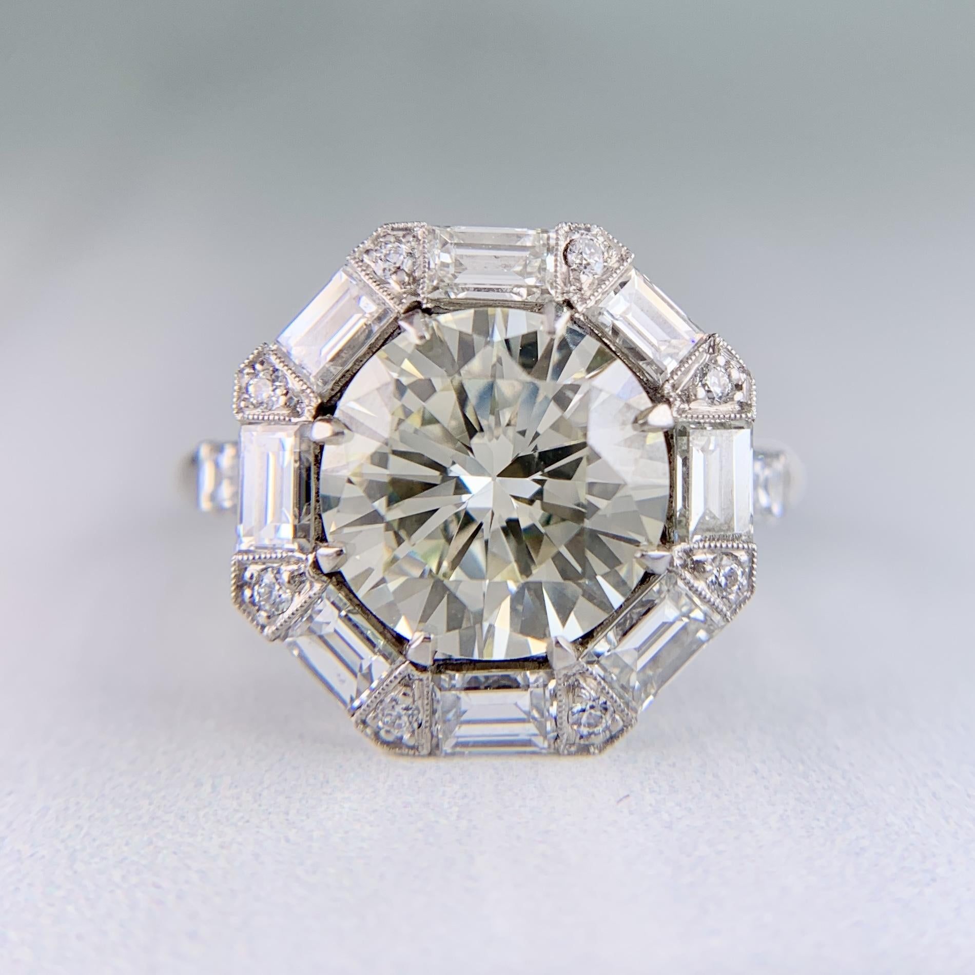 Vintage 1950's Transitional Cut and Step Cut Diamond Engagement Ring Platinum
