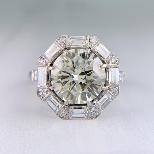 Vintage 1950's Transitional Cut and Step Cut Diamond Engagement Ring Platinum