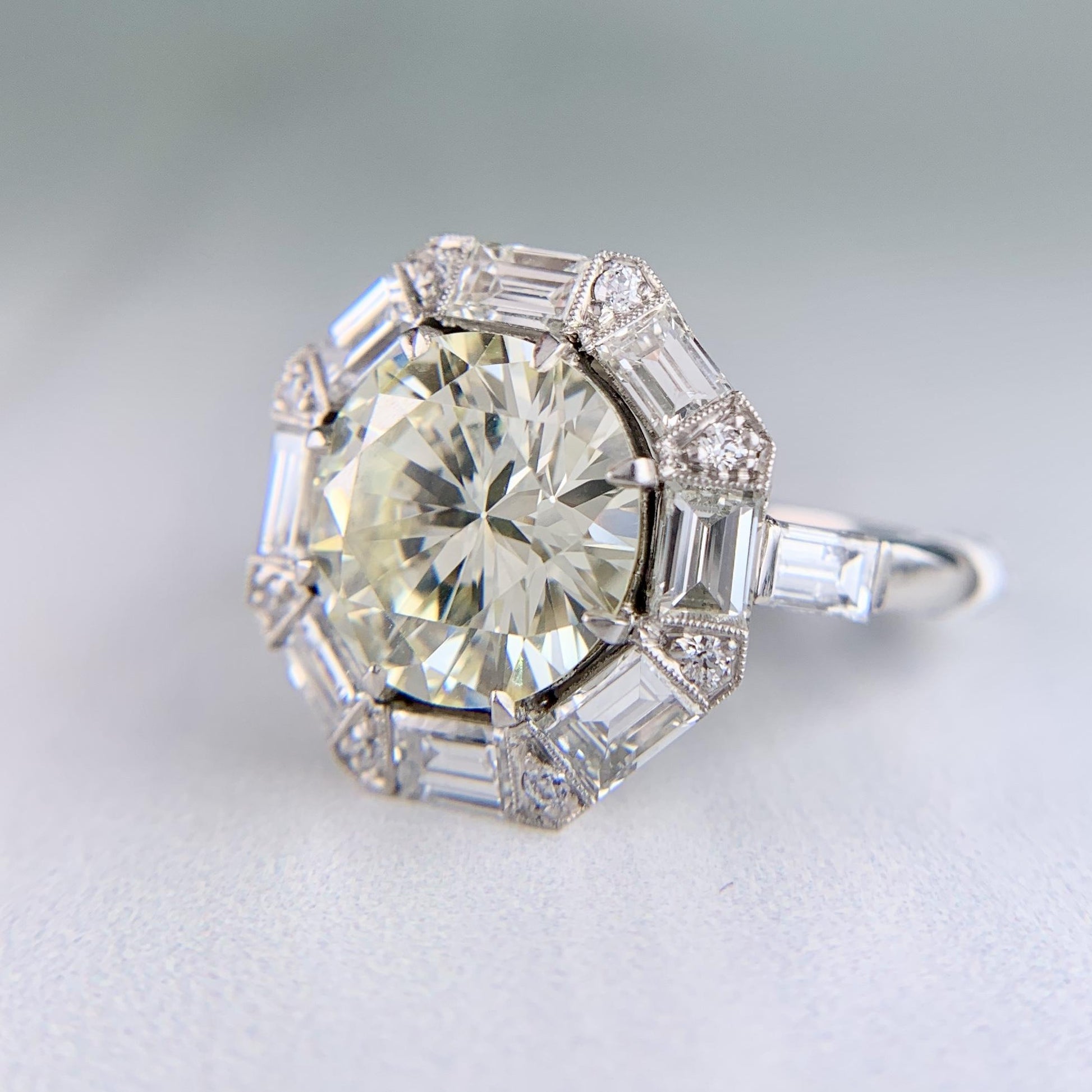 Vintage 1950's Transitional Cut and Step Cut Diamond Engagement Ring Platinum