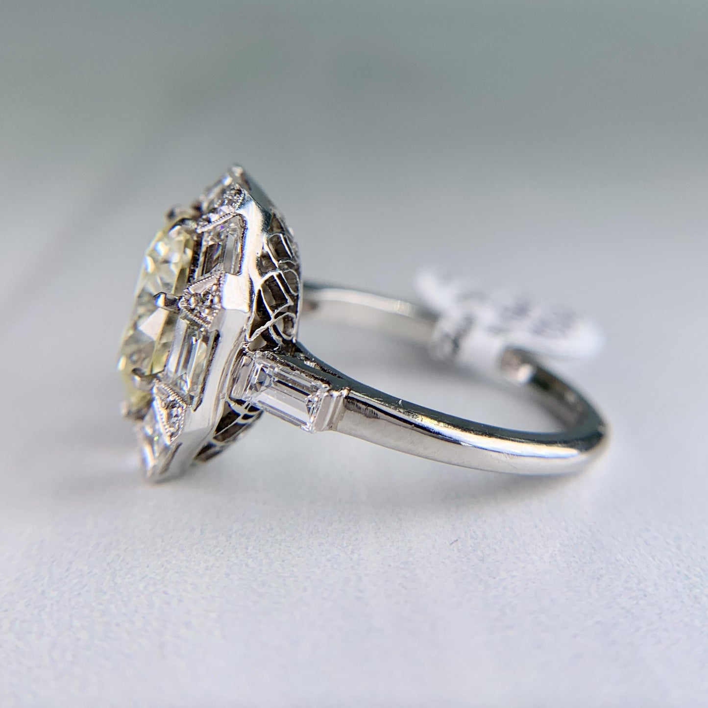 Vintage 1950's Transitional Cut and Step Cut Diamond Engagement Ring Platinum