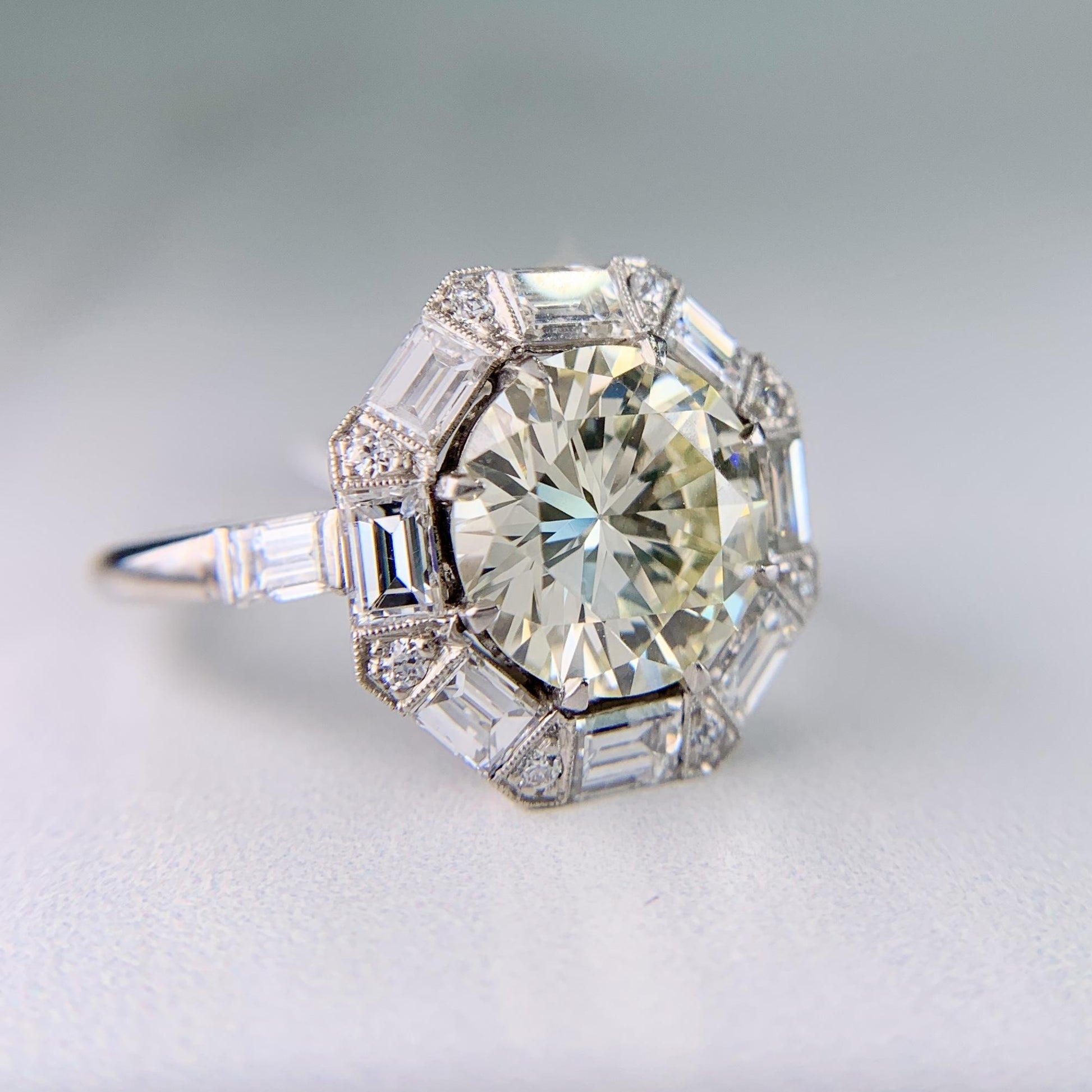 Vintage 1950's Transitional Cut and Step Cut Diamond Engagement Ring Platinum