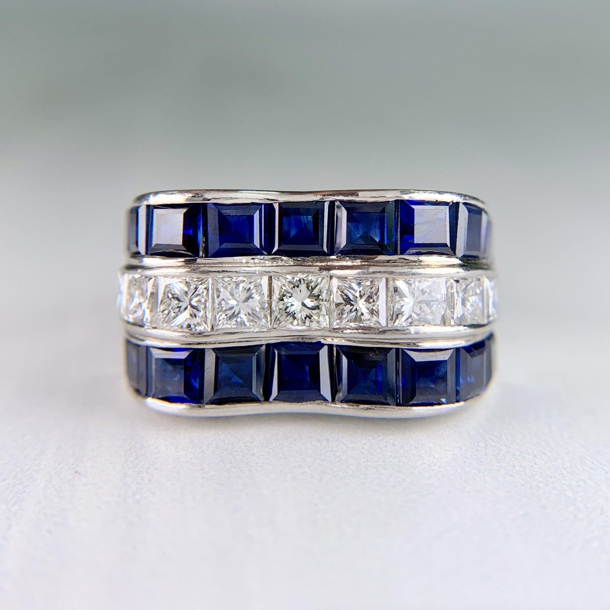 Vintage Princess Cut Sapphire and Diamond Ring Platinum
