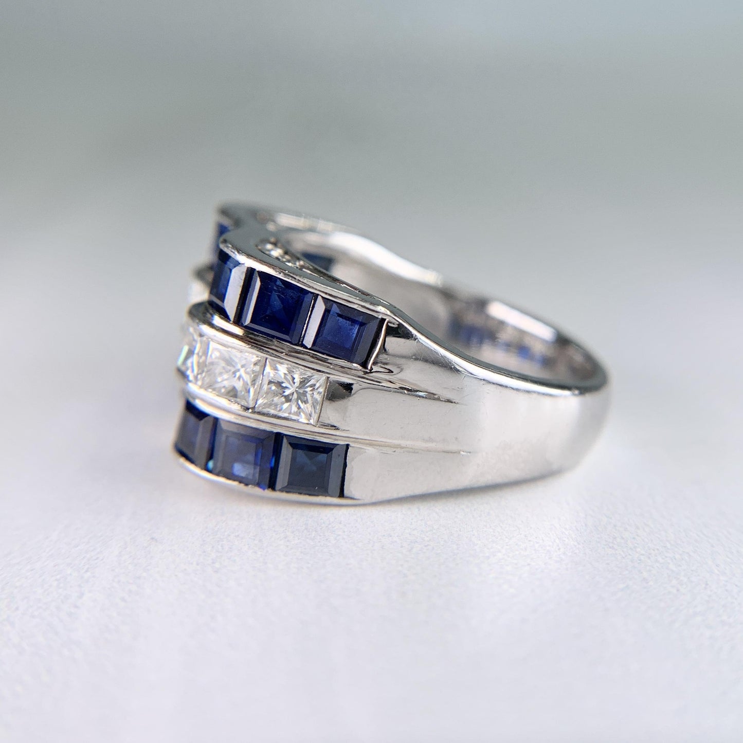 Vintage Princess Cut Sapphire and Diamond Ring Platinum