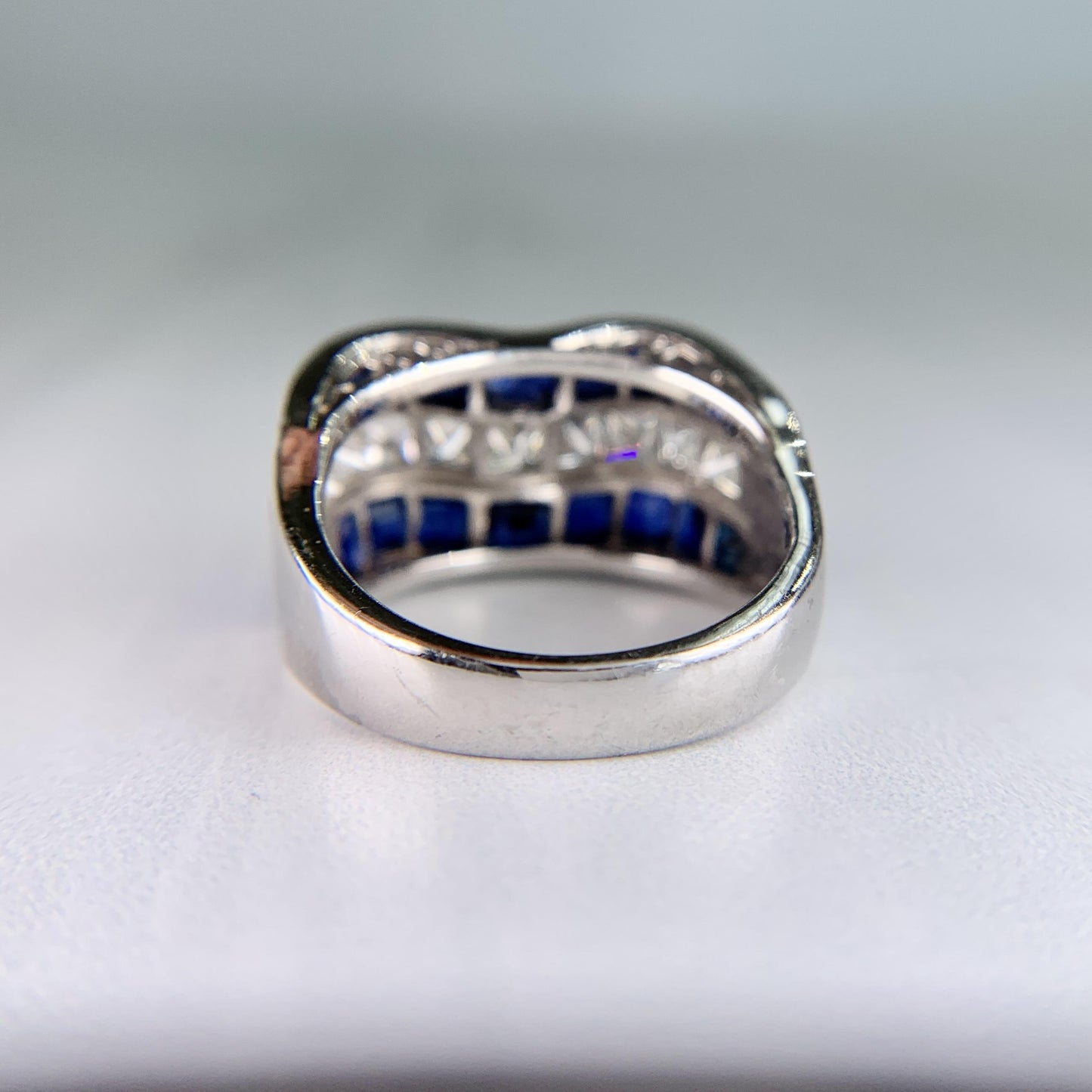 Vintage Princess Cut Sapphire and Diamond Ring Platinum