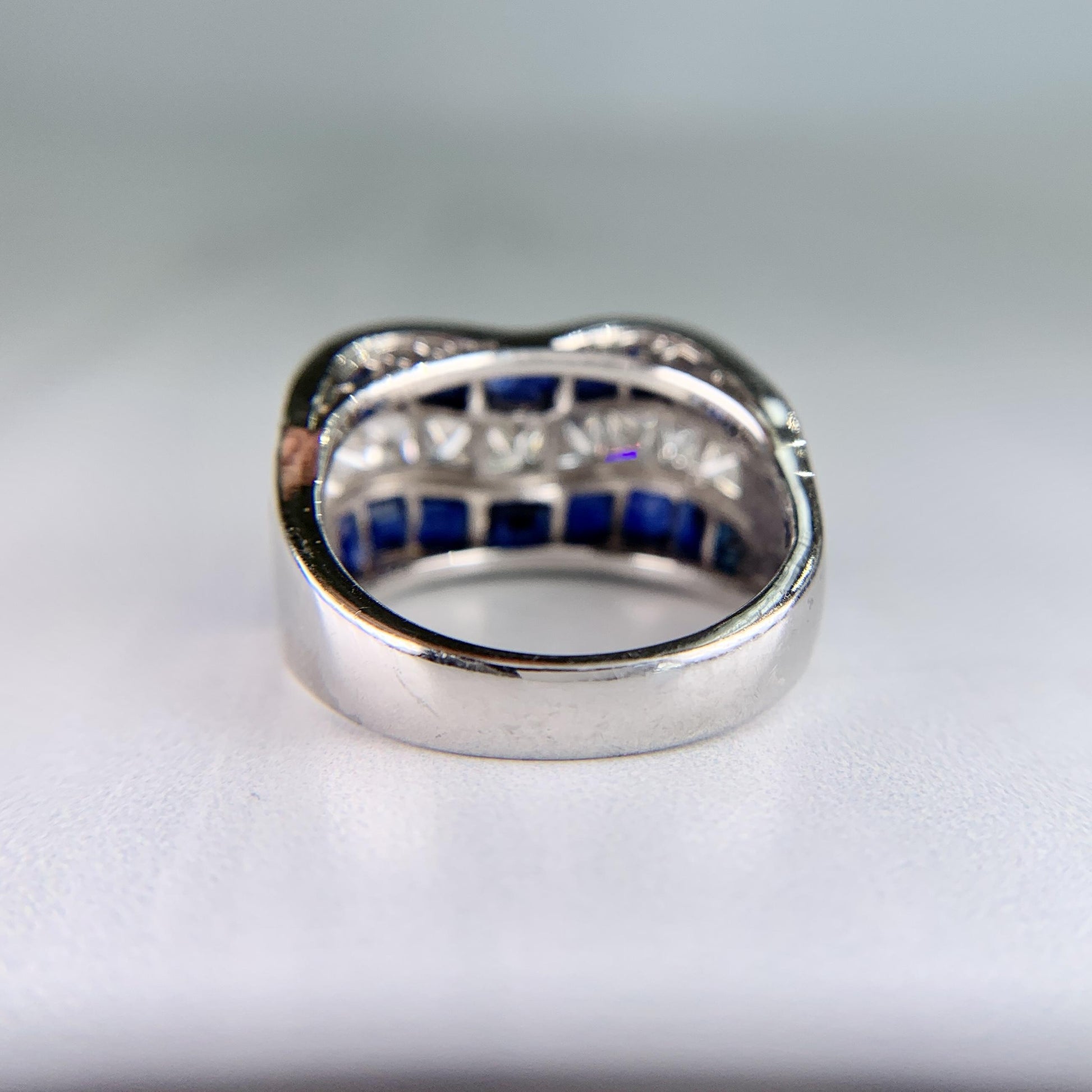 Vintage Princess Cut Sapphire and Diamond Ring Platinum