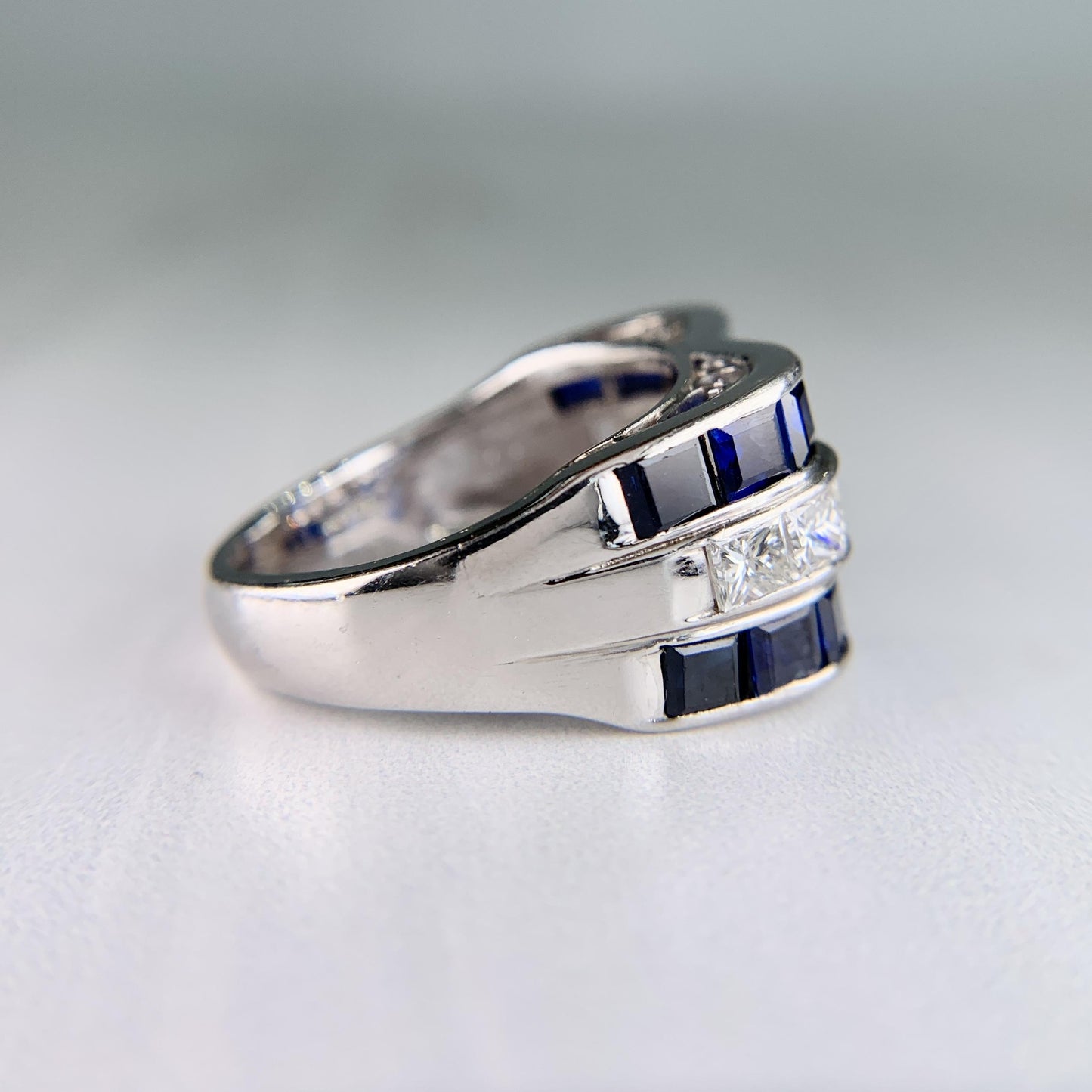 Vintage Princess Cut Sapphire and Diamond Ring Platinum