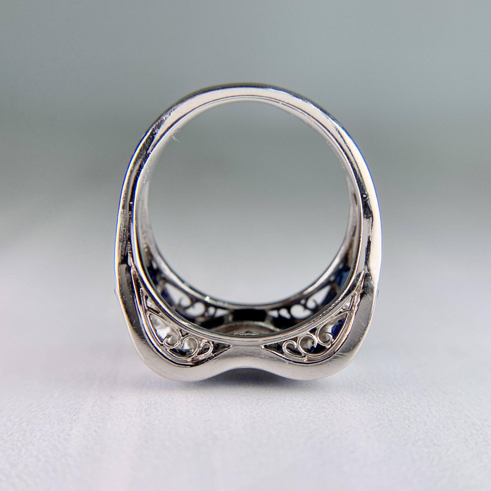 Vintage Princess Cut Sapphire and Diamond Ring Platinum