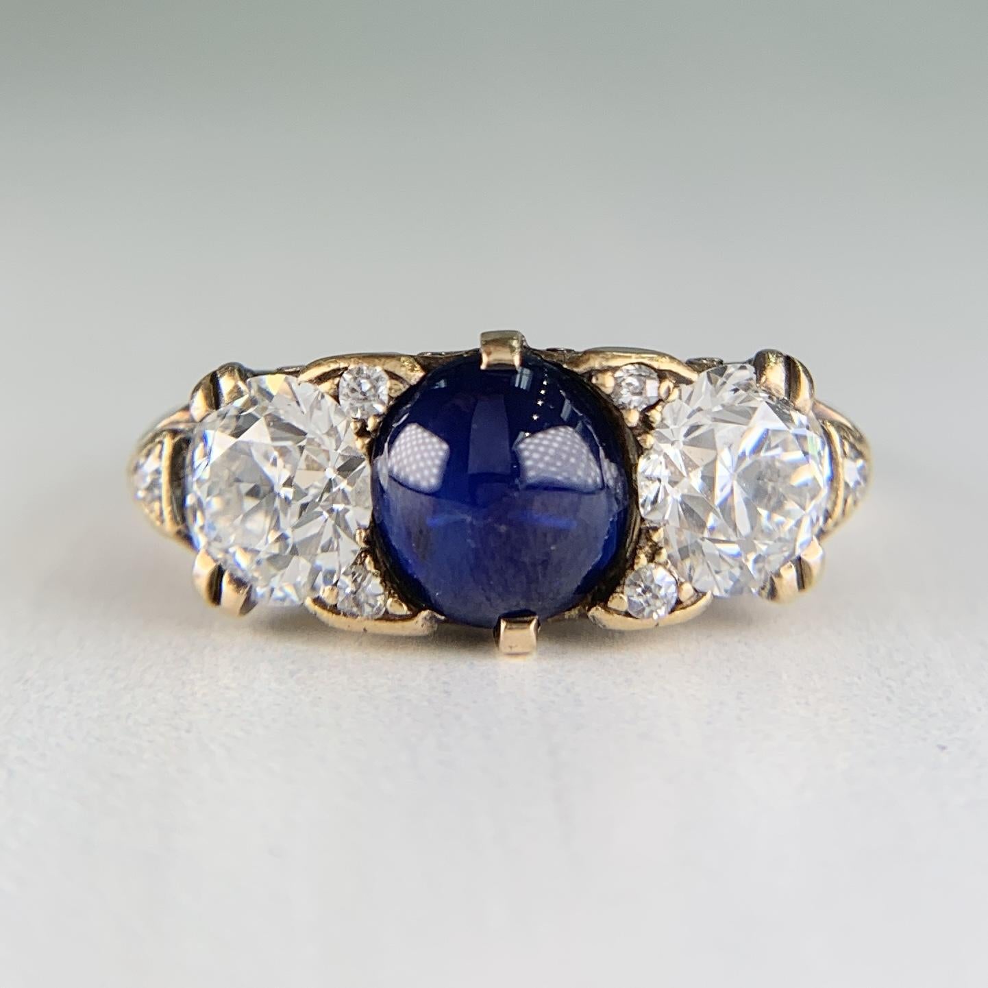 Antique 1910 No Heat Sapphire and Old European Diamond Ring 12-14k Gold
