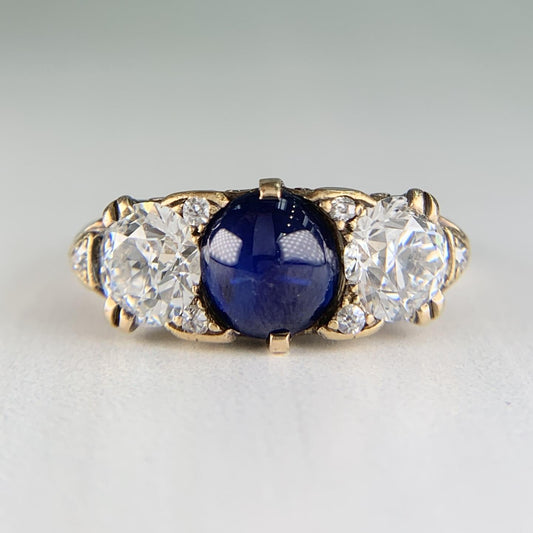 Antique 1910 No Heat Sapphire and Old European Diamond Ring 12-14k Gold