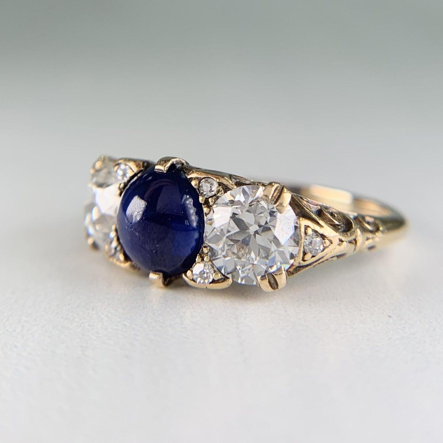 Antique 1910 No Heat Sapphire and Old European Diamond Ring 12-14k Gold