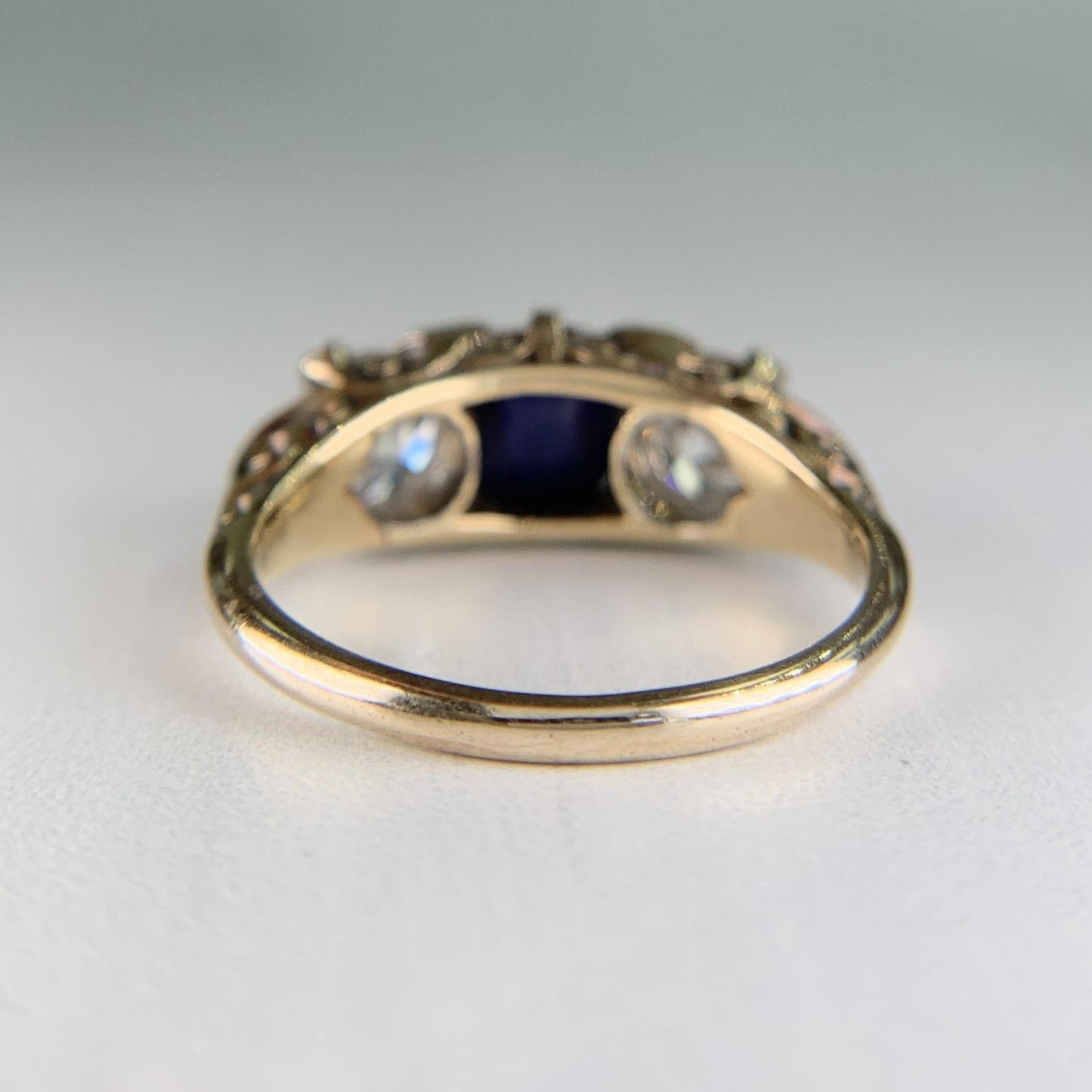 Antique 1910 No Heat Sapphire and Old European Diamond Ring 12-14k Gold