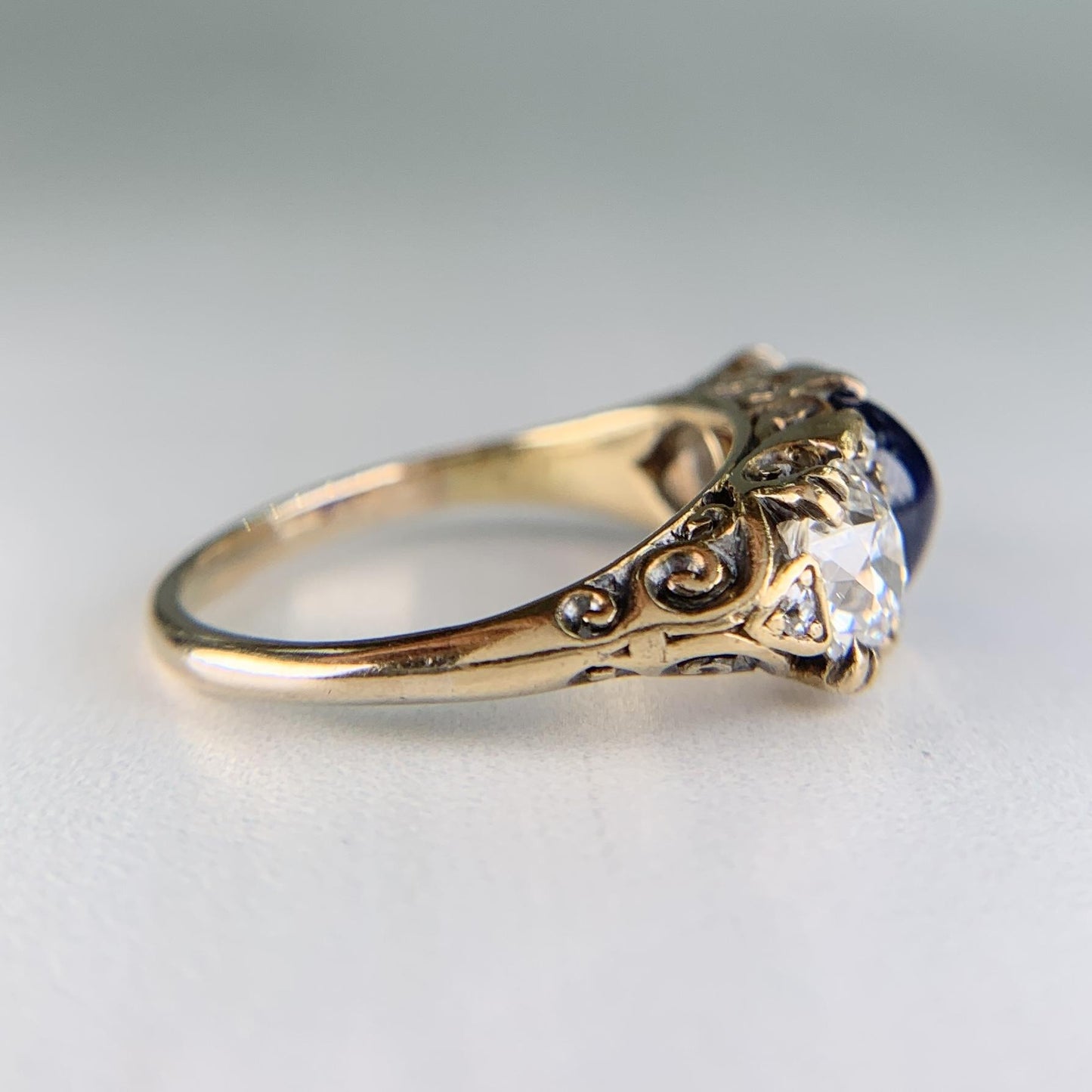 Antique 1910 No Heat Sapphire and Old European Diamond Ring 12-14k Gold