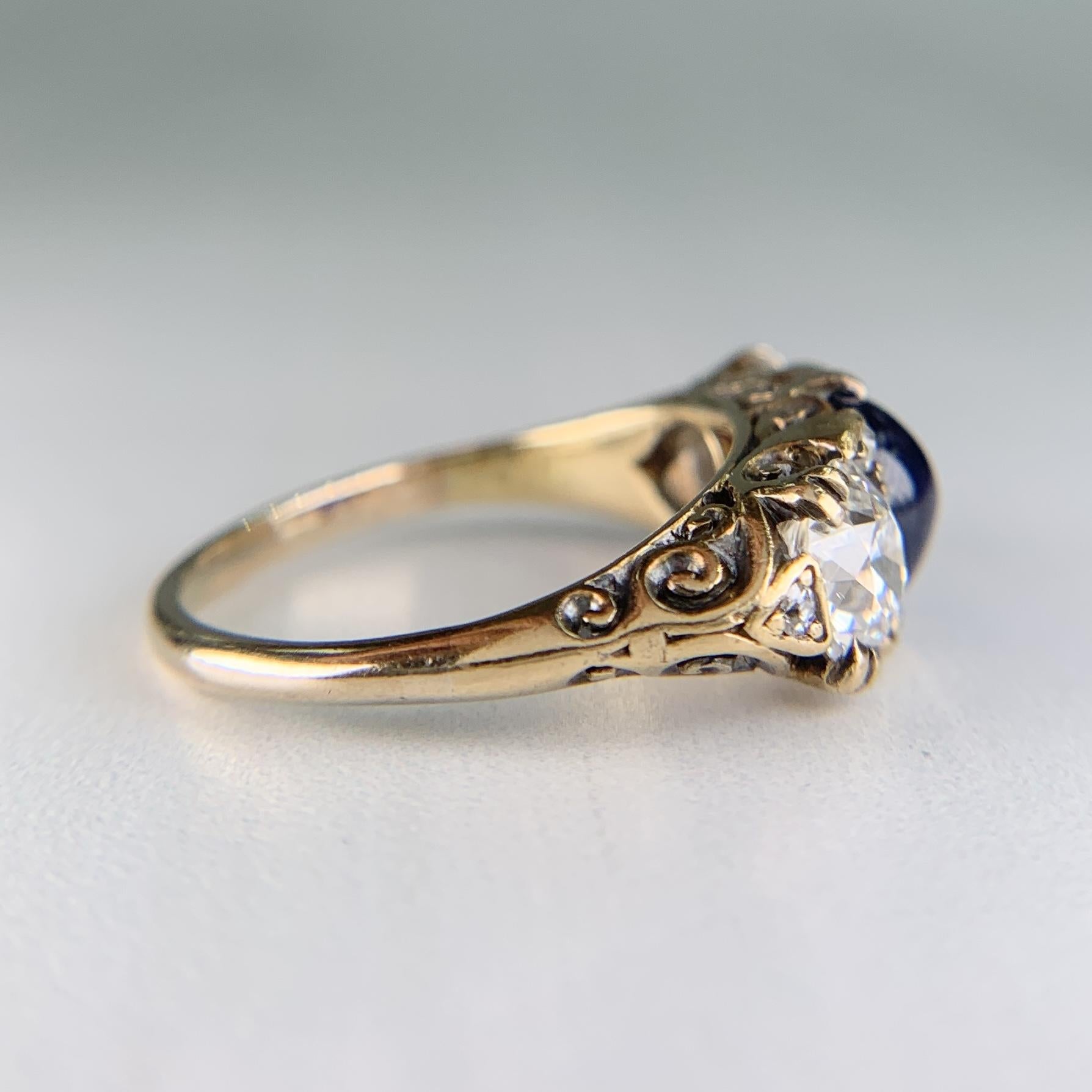 Antique 1910 No Heat Sapphire and Old European Diamond Ring 12-14k Gold