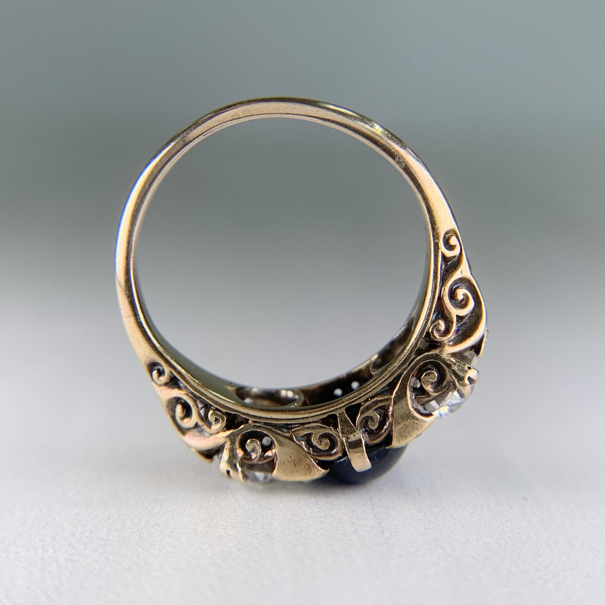 Antique 1910 No Heat Sapphire and Old European Diamond Ring 12-14k Gold