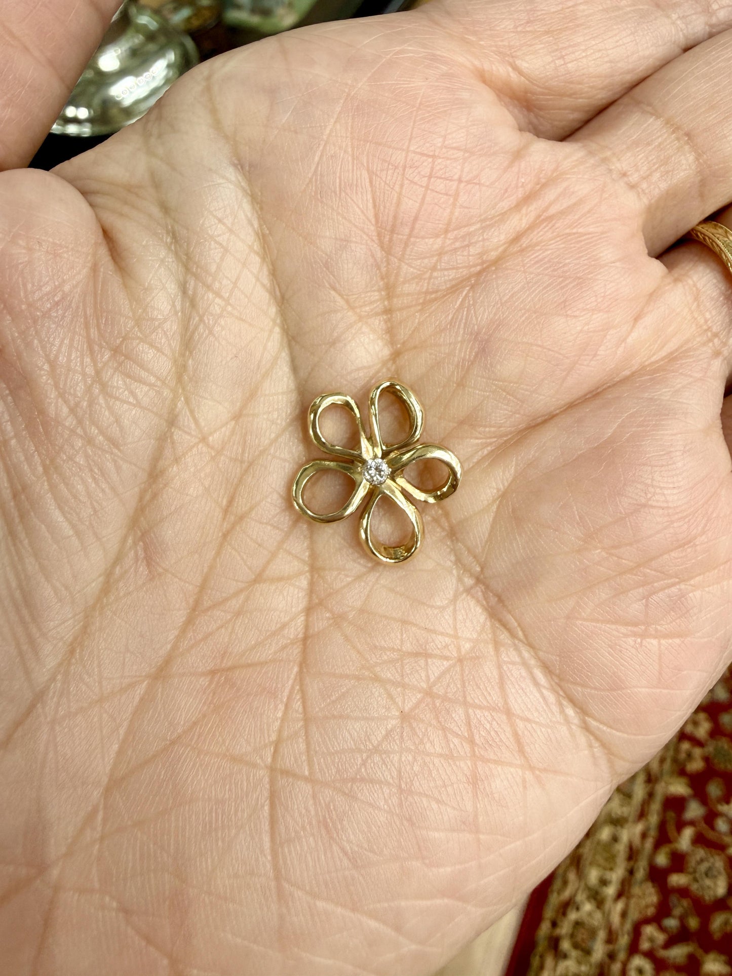 Small Diamond Flower Pendant 14k Yellow Gold