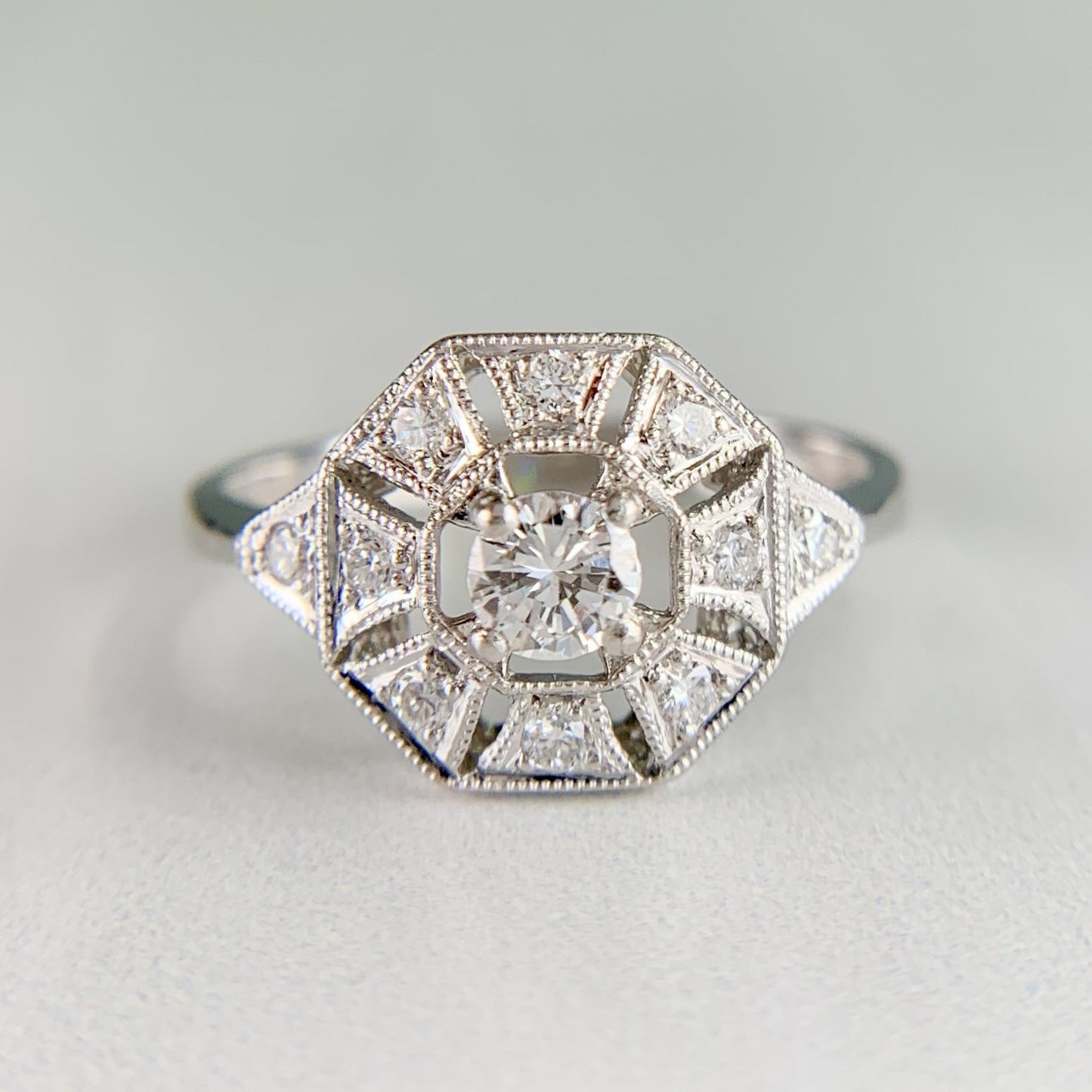 Estate Diamond Octagon Ring Platinum