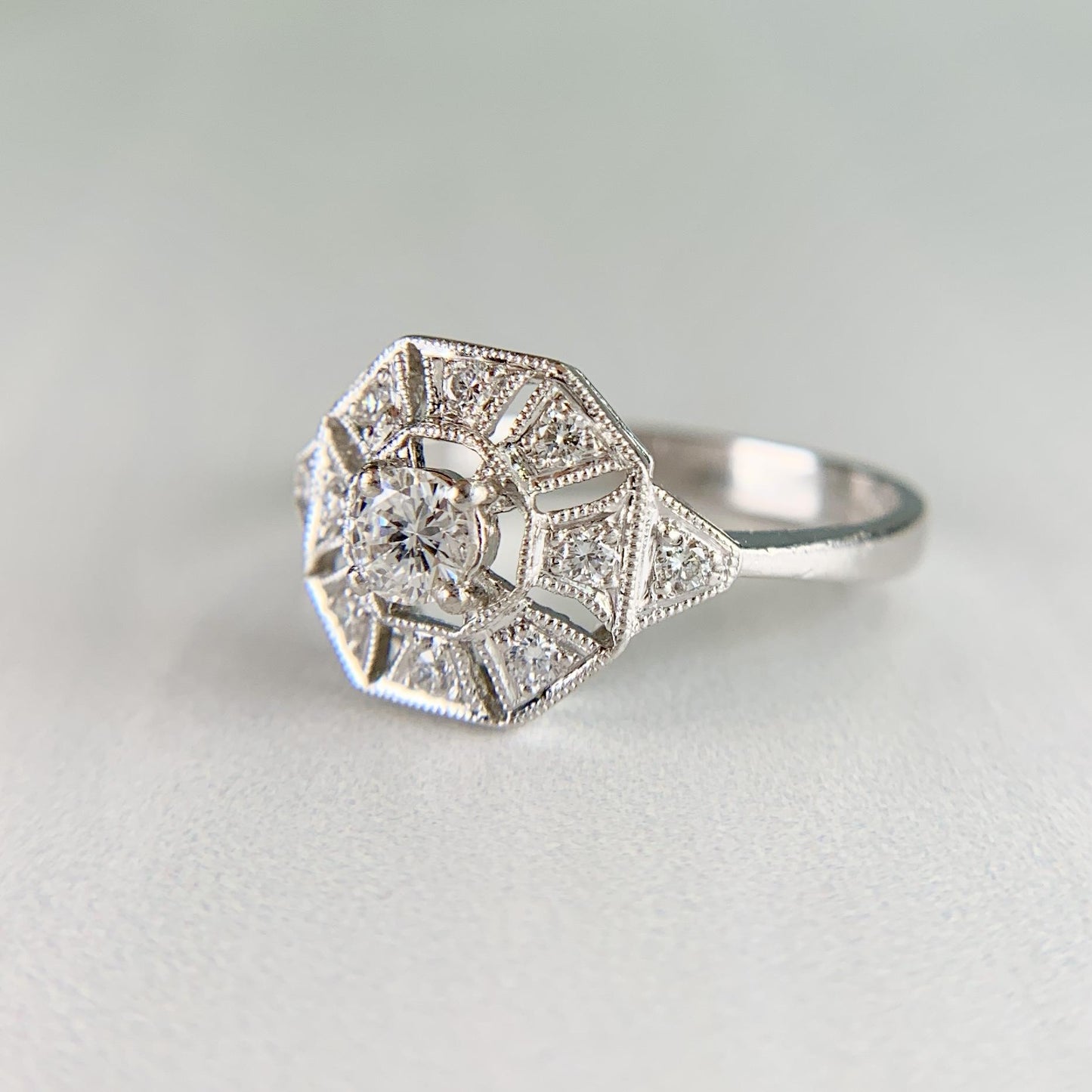 Estate Diamond Octagon Ring Platinum