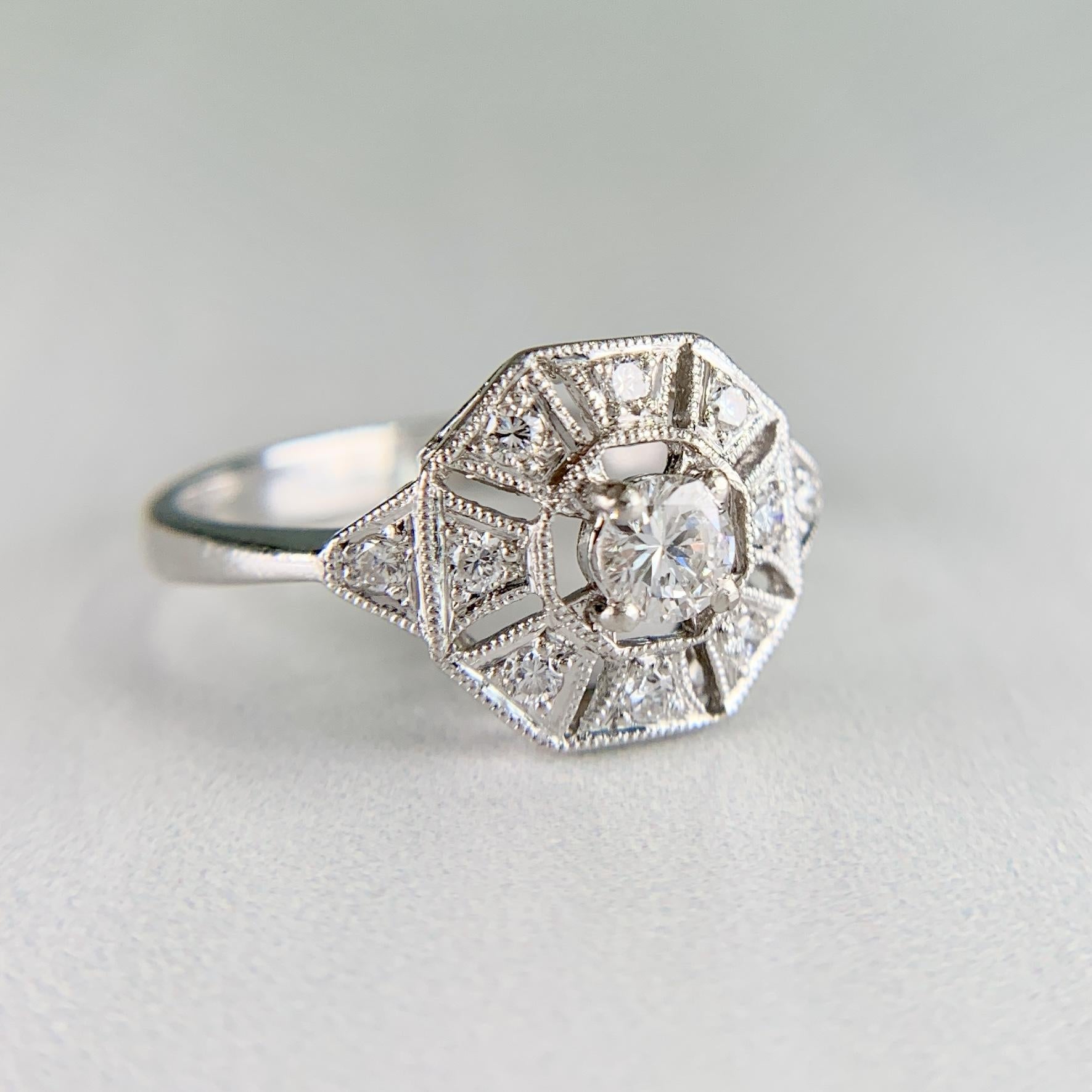 Estate Diamond Octagon Ring Platinum