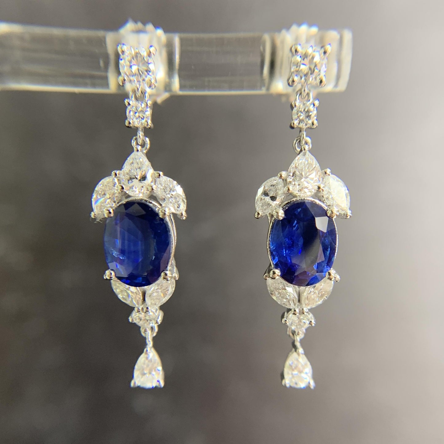 Vintage Sapphire and Diamond Dangle Earrings Platinum
