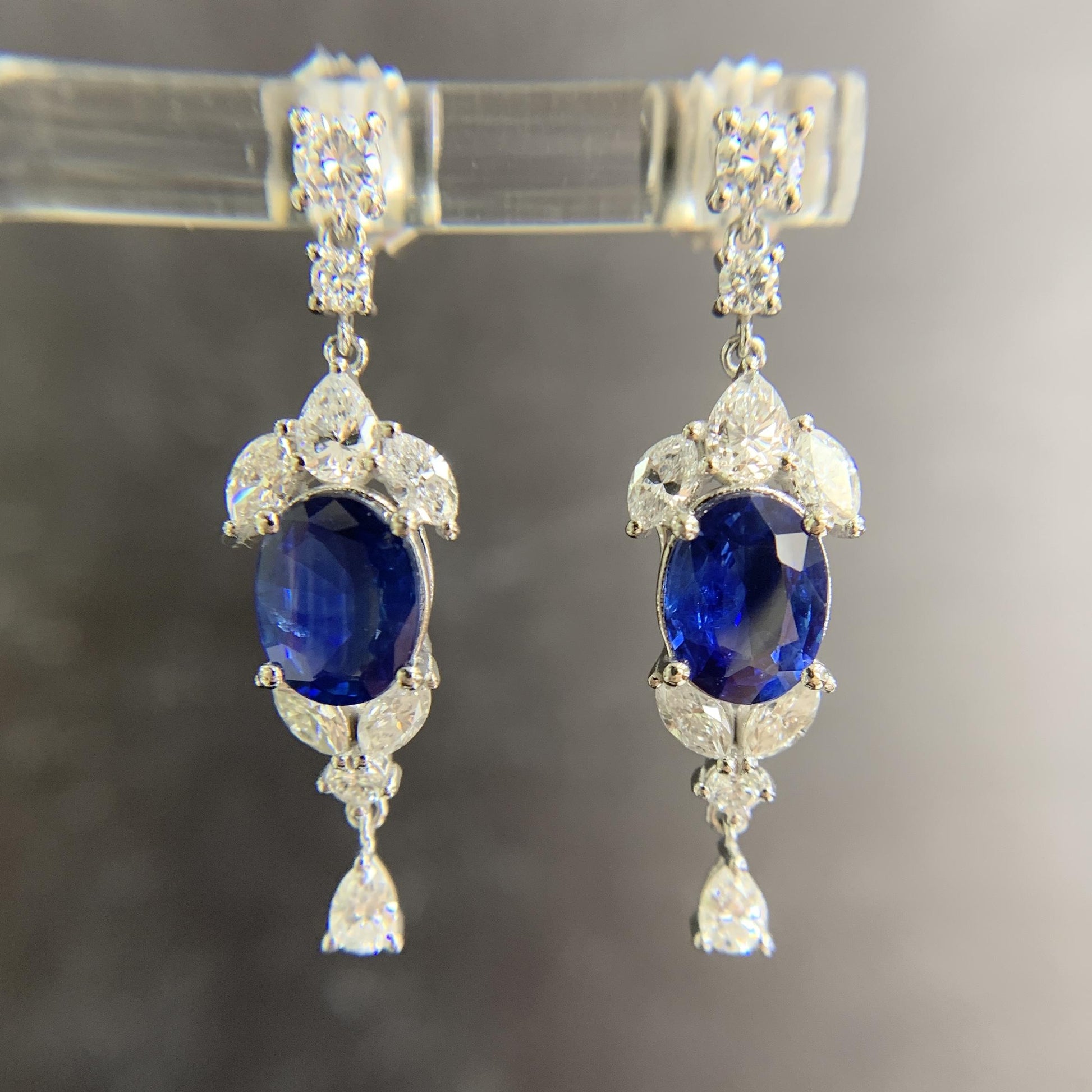 Vintage Sapphire and Diamond Dangle Earrings Platinum