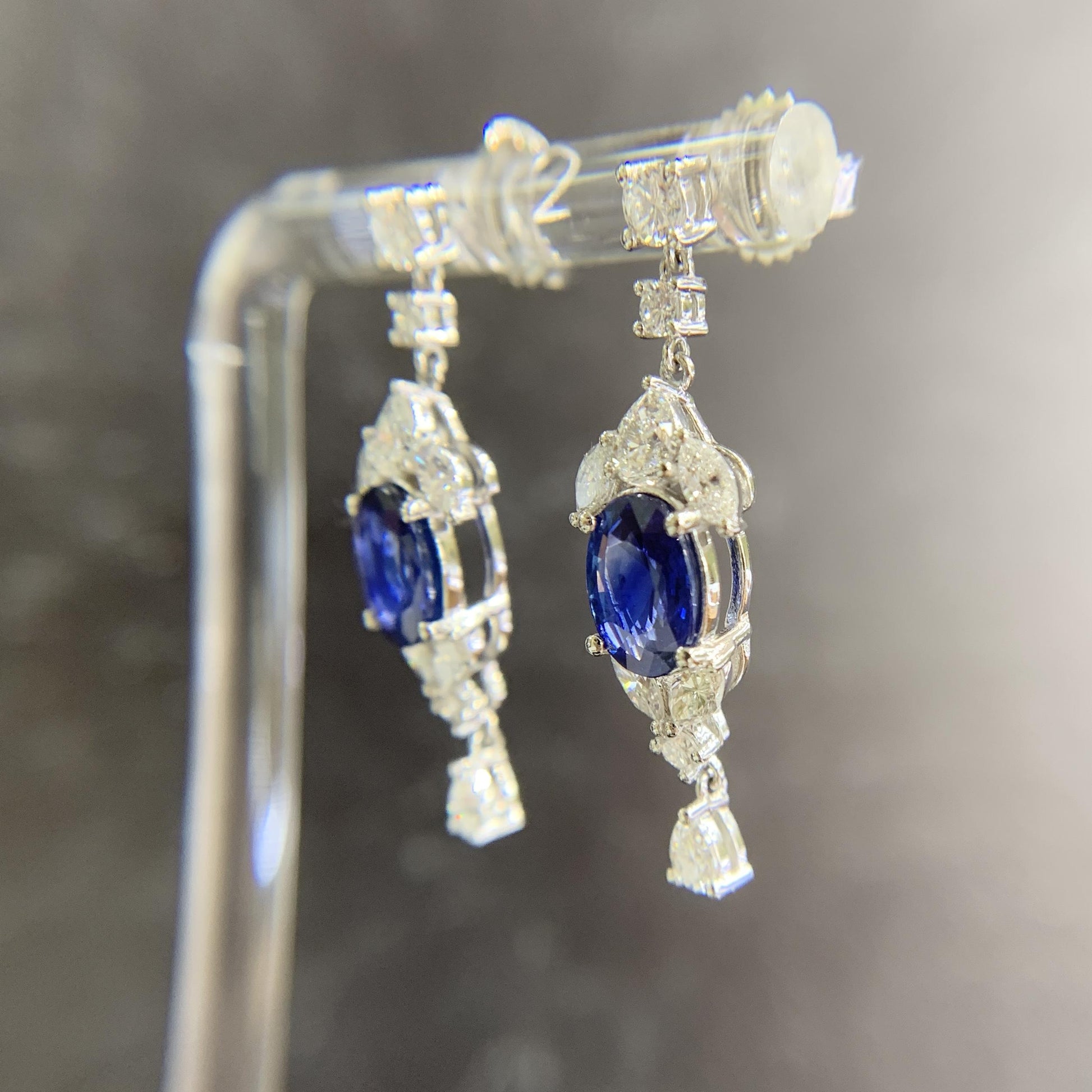 Vintage Sapphire and Diamond Dangle Earrings Platinum