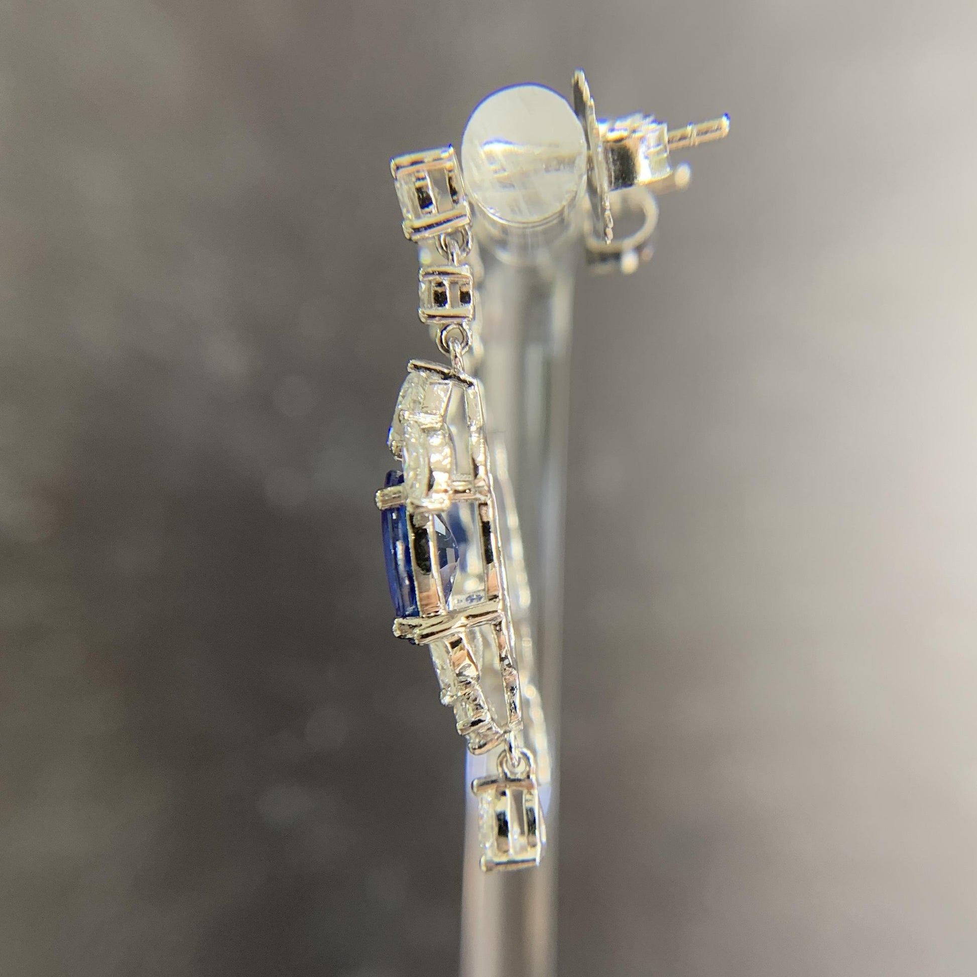 Vintage Sapphire and Diamond Dangle Earrings Platinum